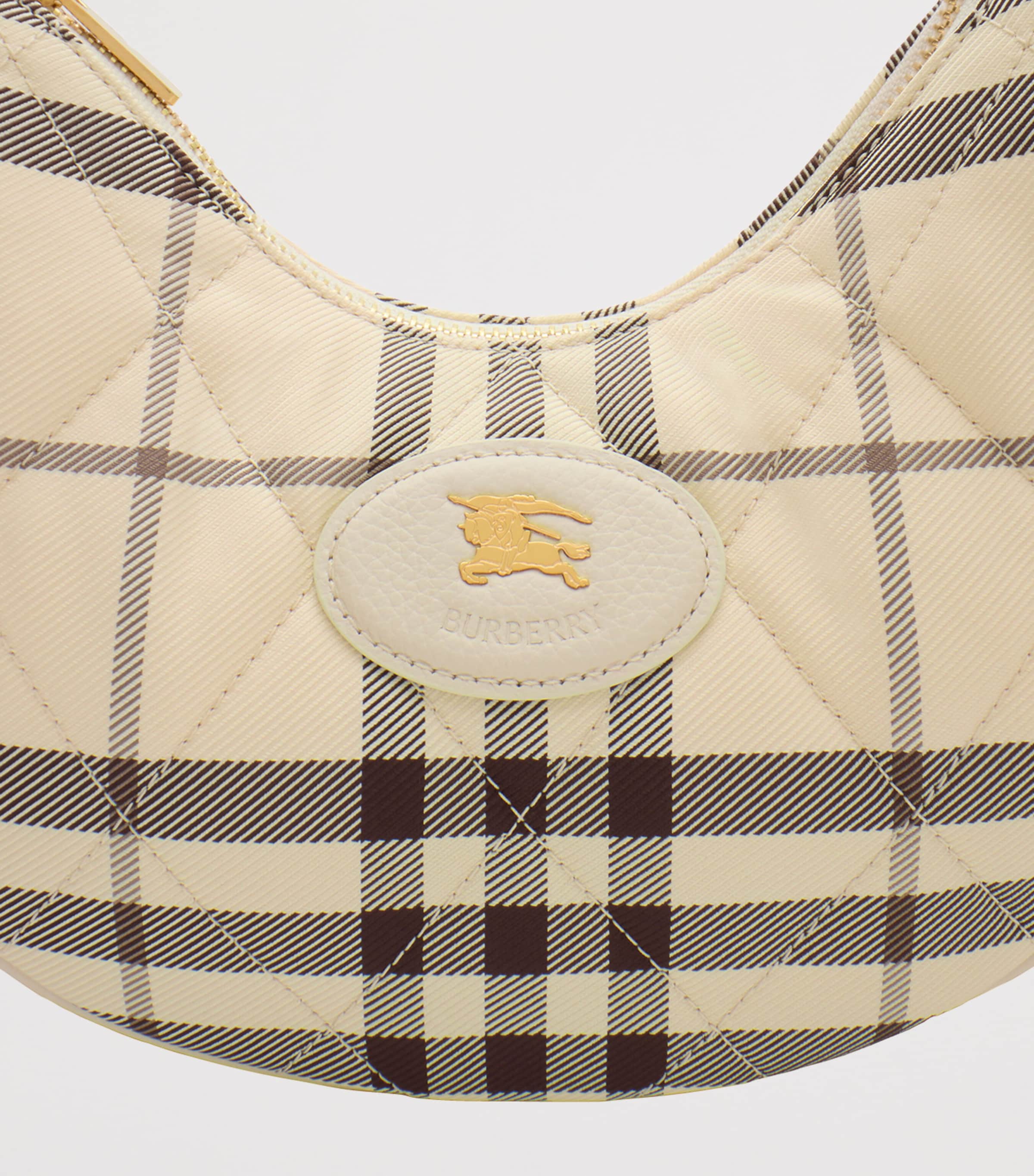 Burberry Leather-Trim Check Horseshoe Cross-Body Bag Light Beige Image 4