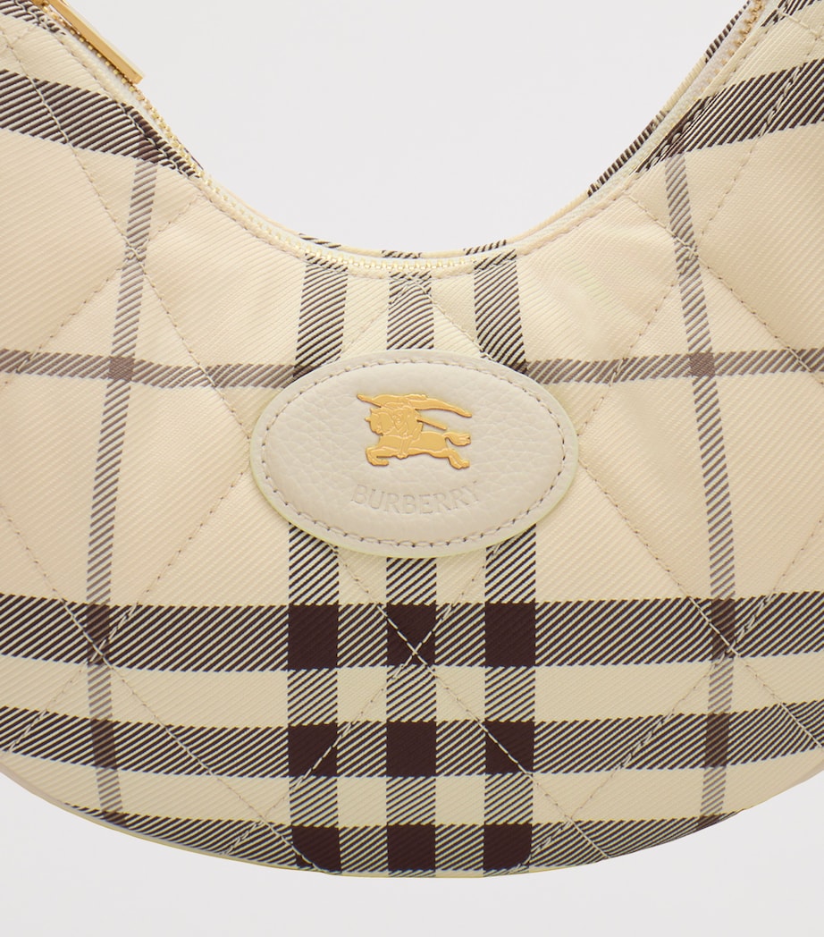 Burberry Leather-Trim Check Horseshoe Cross-Body Bag Light Beige Image 4