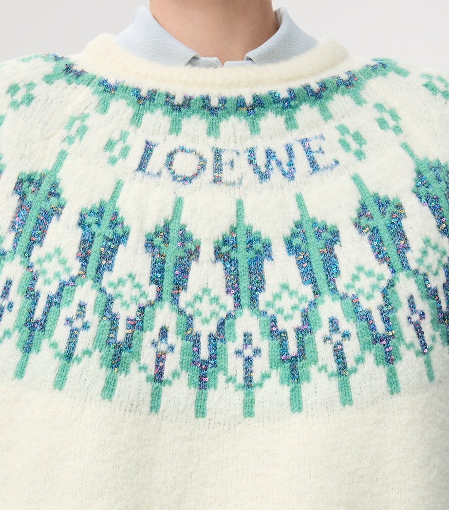 Sequinned Wool-Blend Fair Isle Sweater WHITE/MINT Image 5