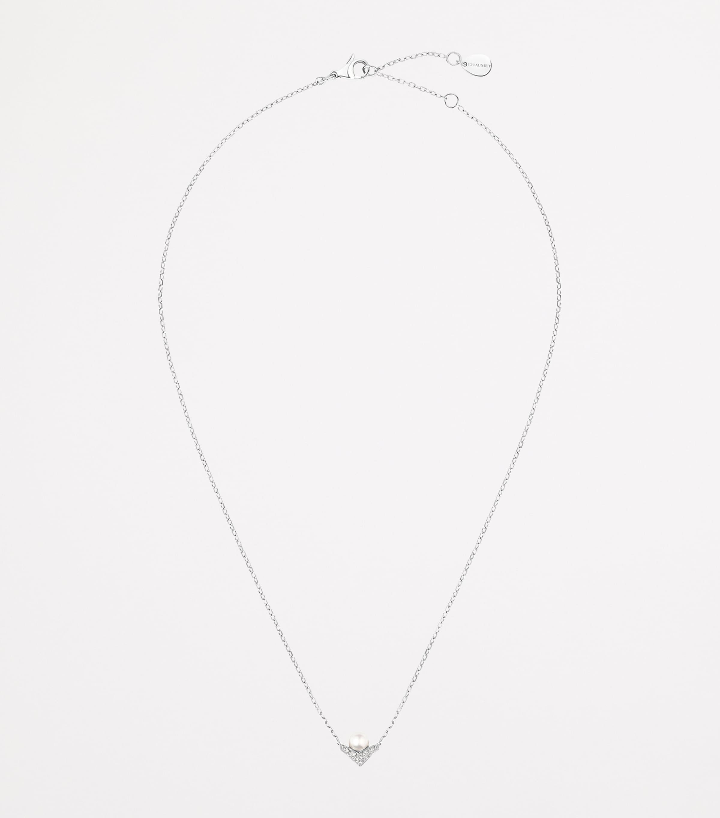 White Gold, Diamond and Pearl Josephine Aigrette Pendant Necklace WHITE GOLD Image 4