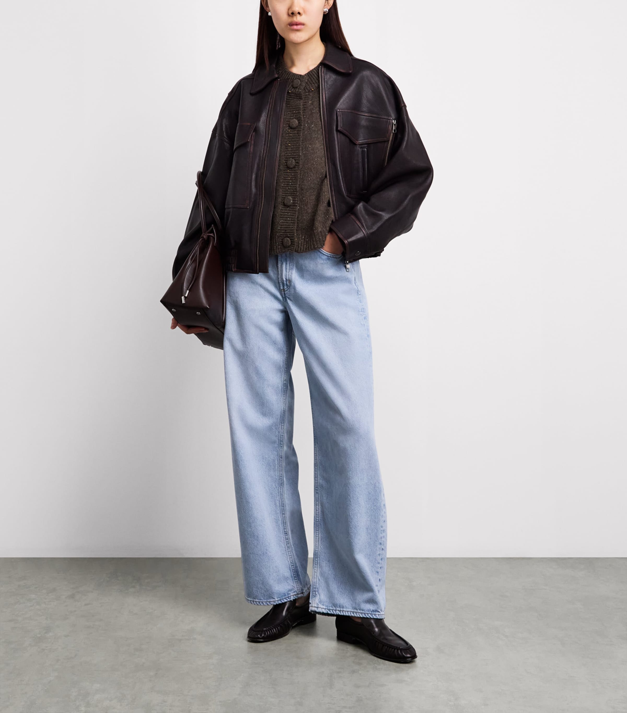 FRAME Womens The Cashmere Fleck Cardigan Brown Image 2