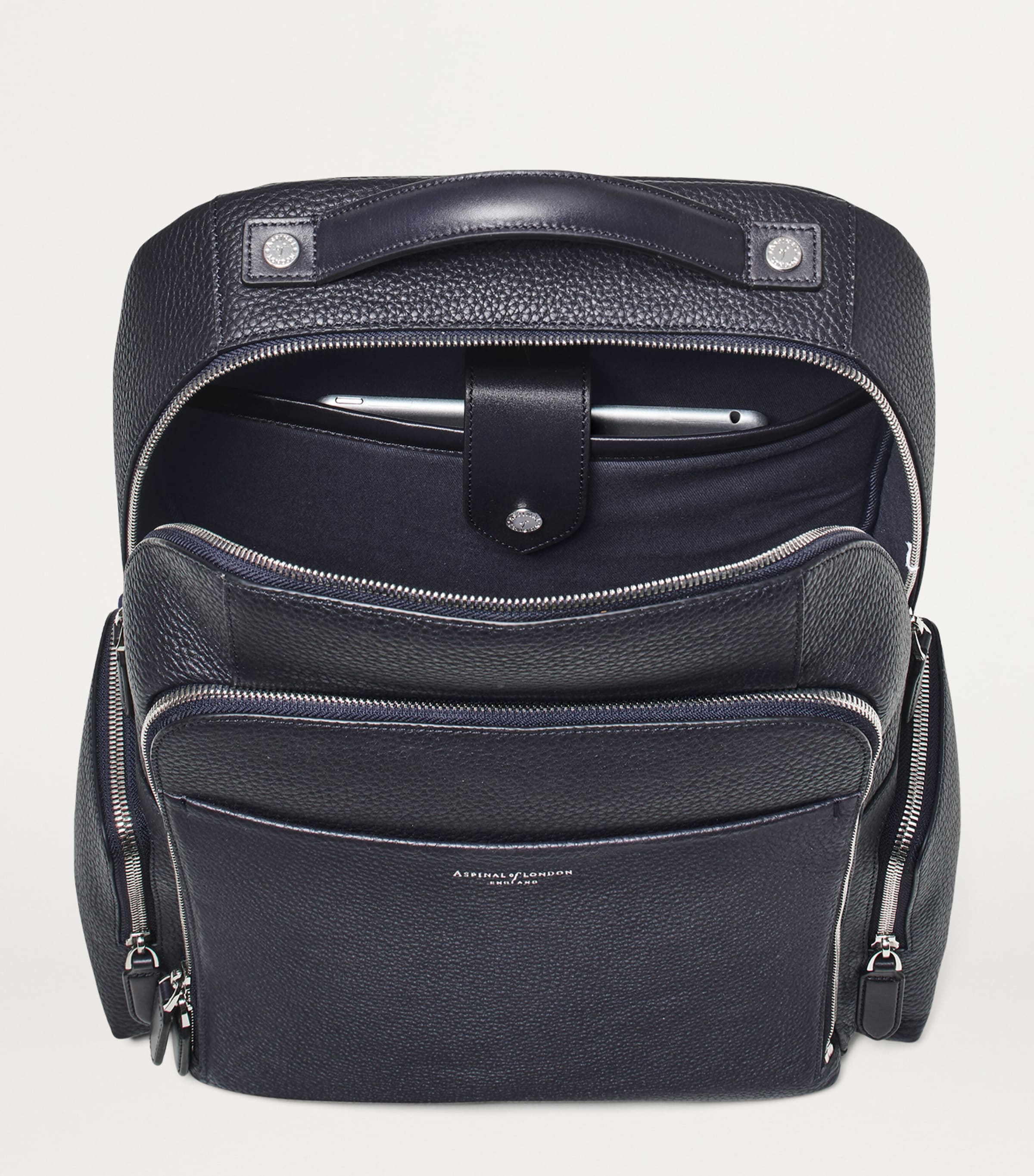 Pebbled Leather Reporter Zipped Backpack NAVY Image 9