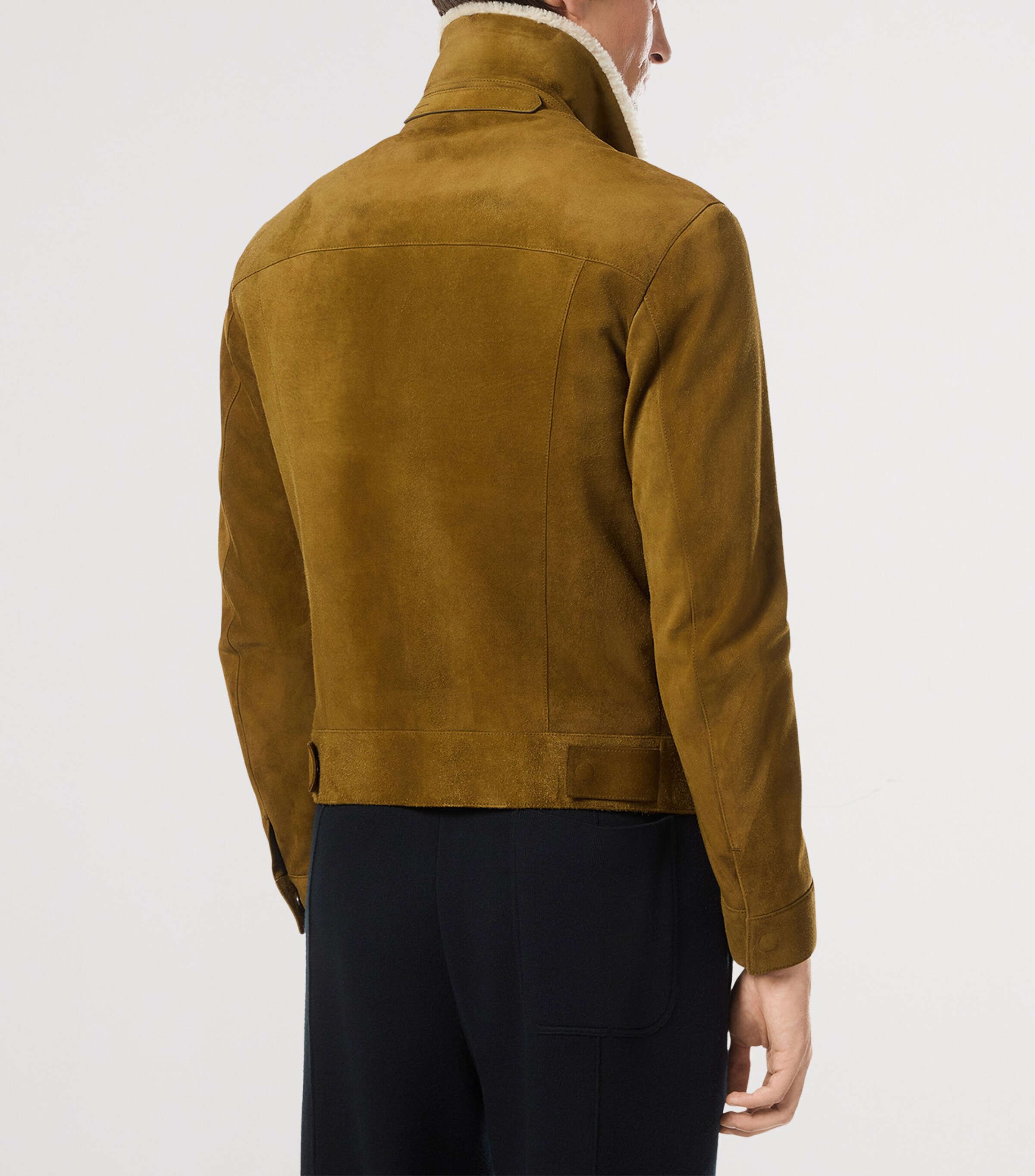 Calf Leather Shearling-Trim Bomber Jacket GCG Image 3
