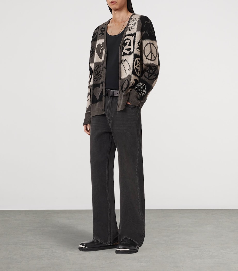 AllSaints Mens Organic Cotton Barker Cardigan Taupe Brown/black Image 2
