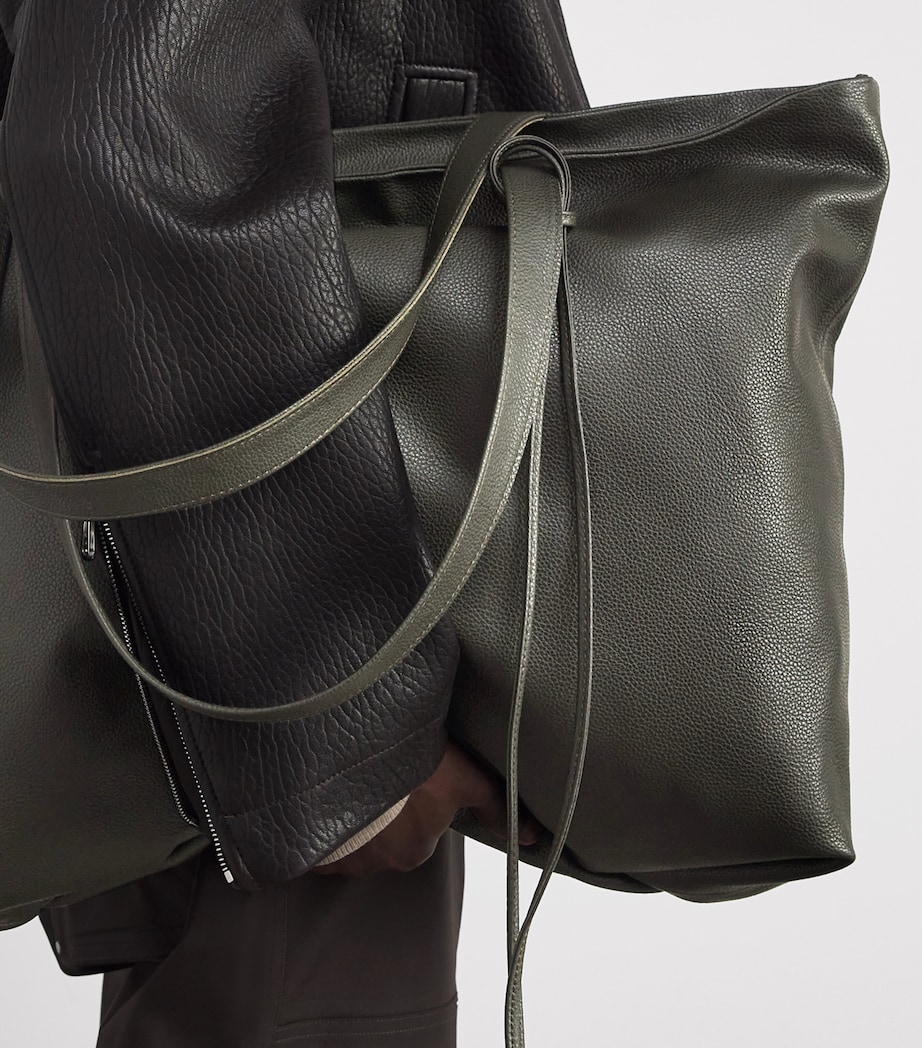 Large Grained Leather Tote Bag DARK GREEN 630 Image 5