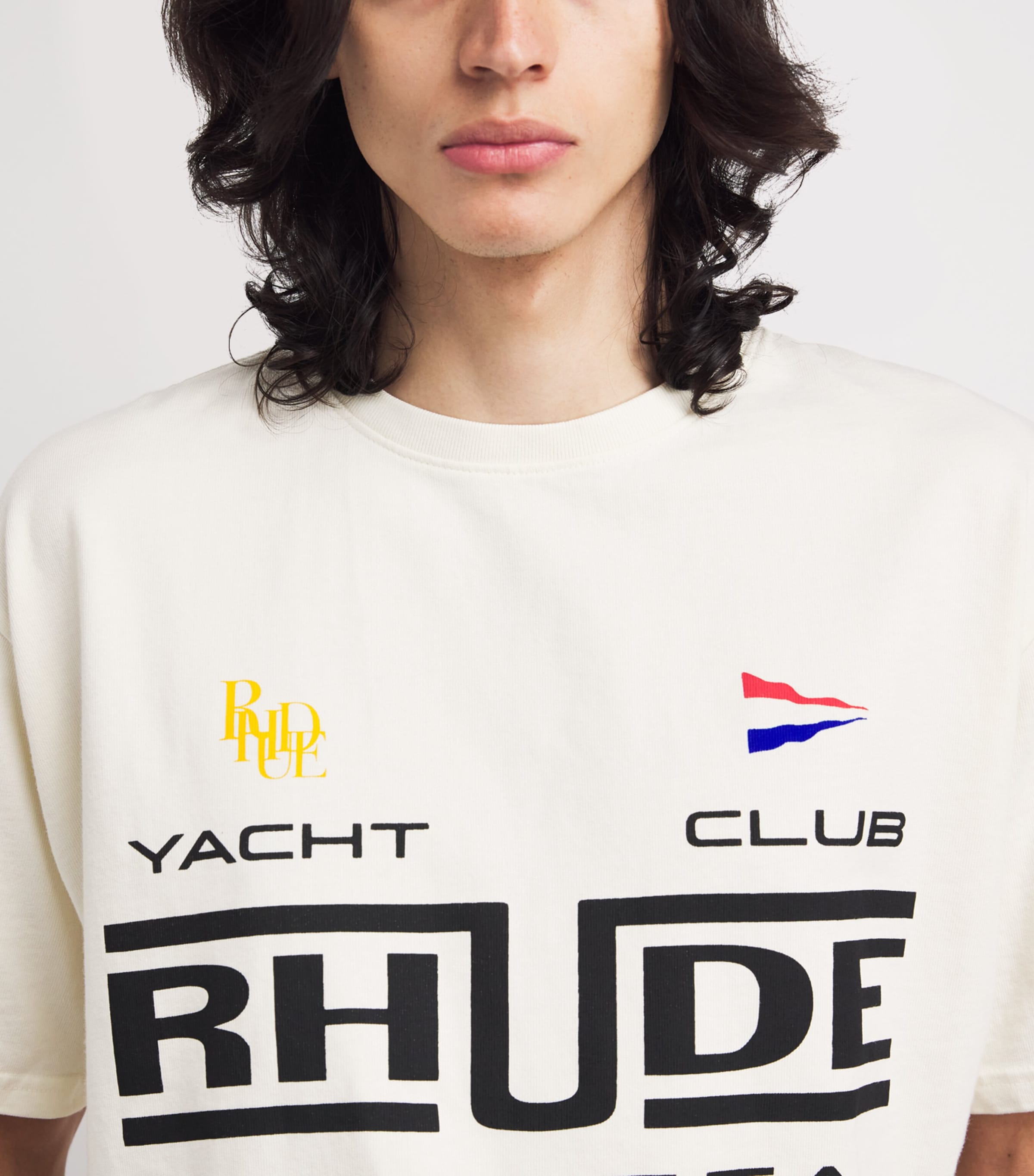 Rhude Mens Cotton Yacht Club T-Shirt White/ Blk/ Grn Image 6