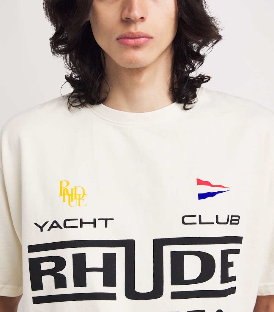 Rhude Mens Cotton Yacht Club T-Shirt White/ Blk/ Grn Image 6