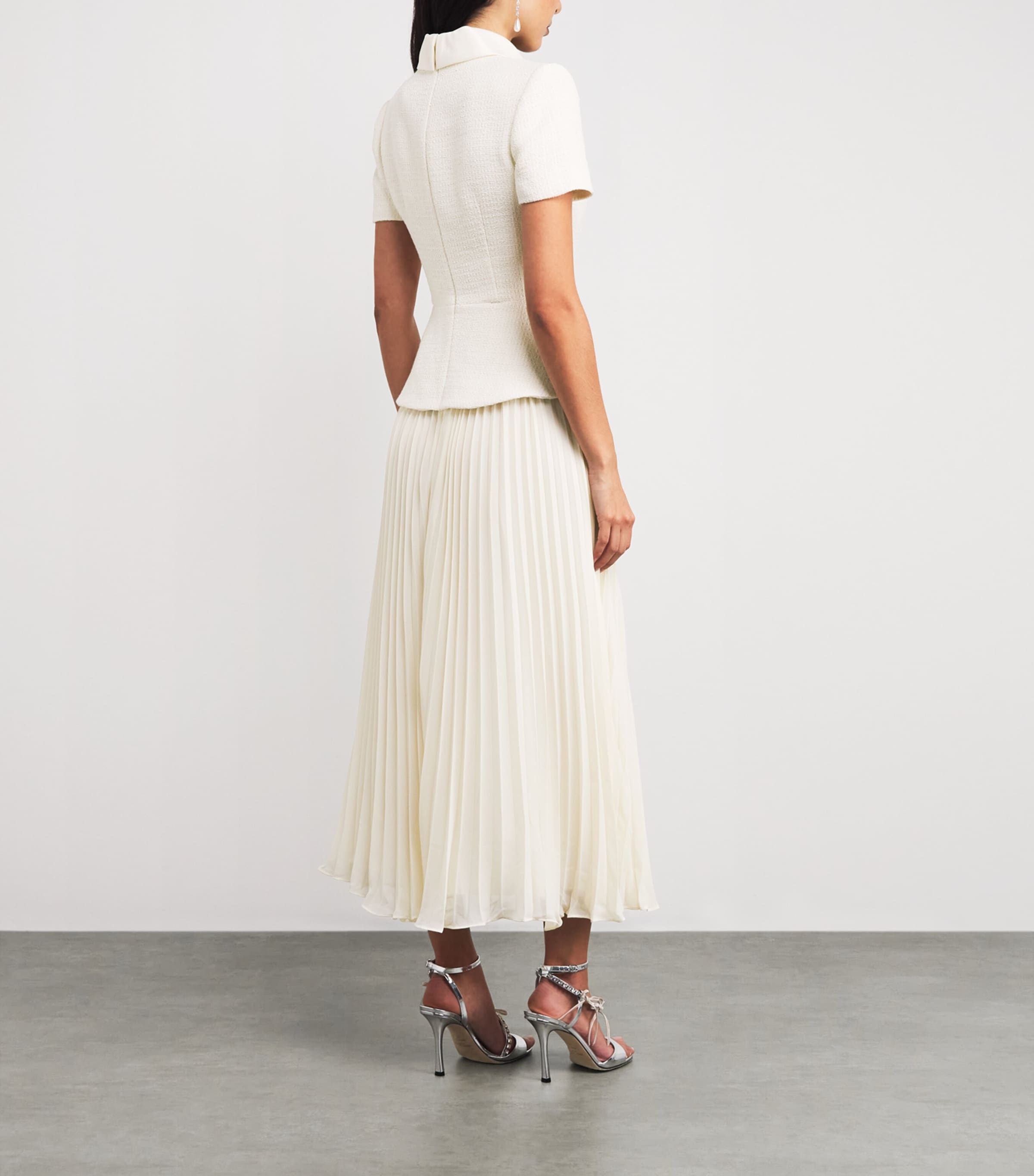 Bouclé Chiffon Midi Dress CREAM Image 3