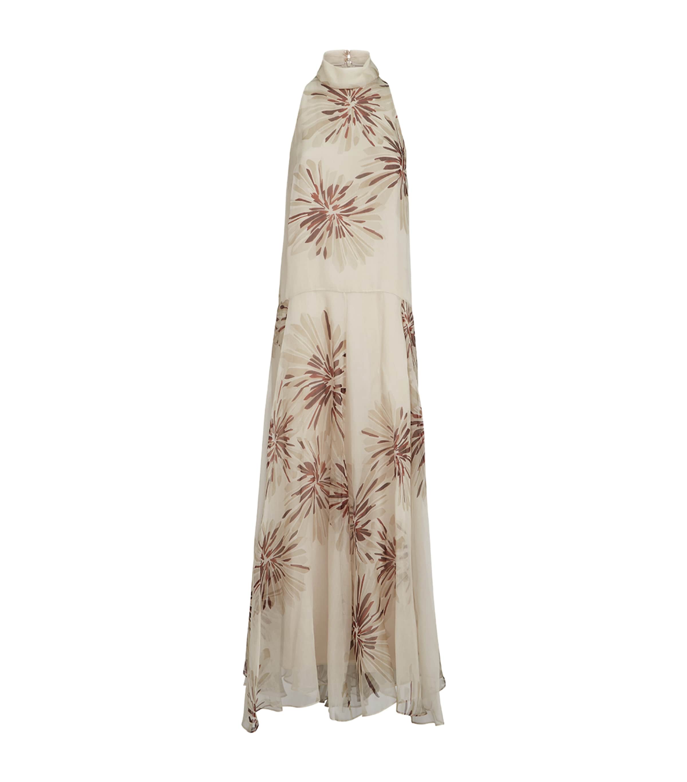 Brunello Cucinelli Womens Silk Halterneck Floral Maxi Dress Image 1
