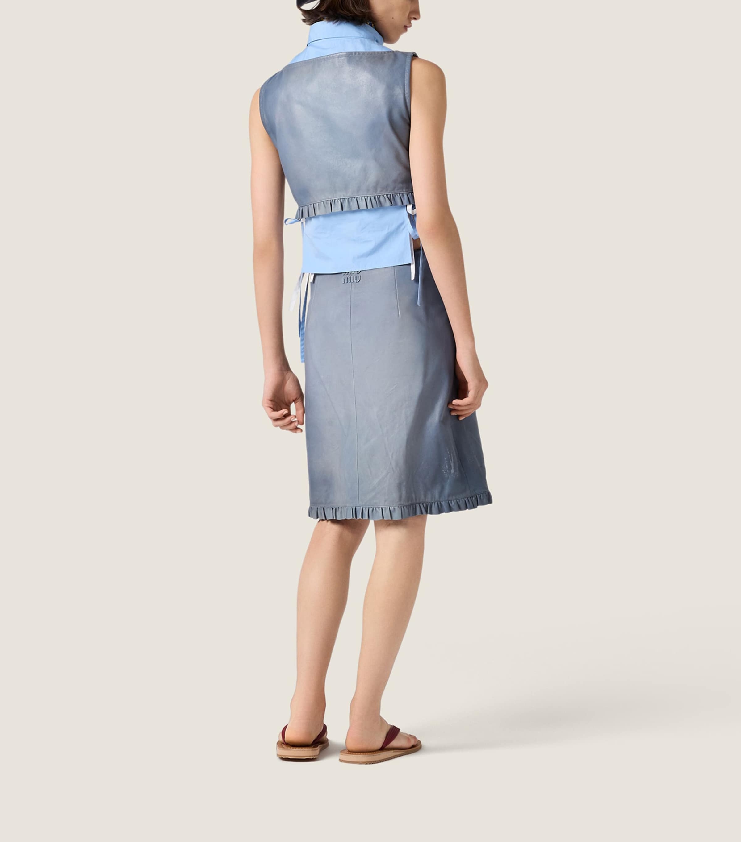 Miu Miu Womens Nappa Leather Cropped Top Light Blue Image 3