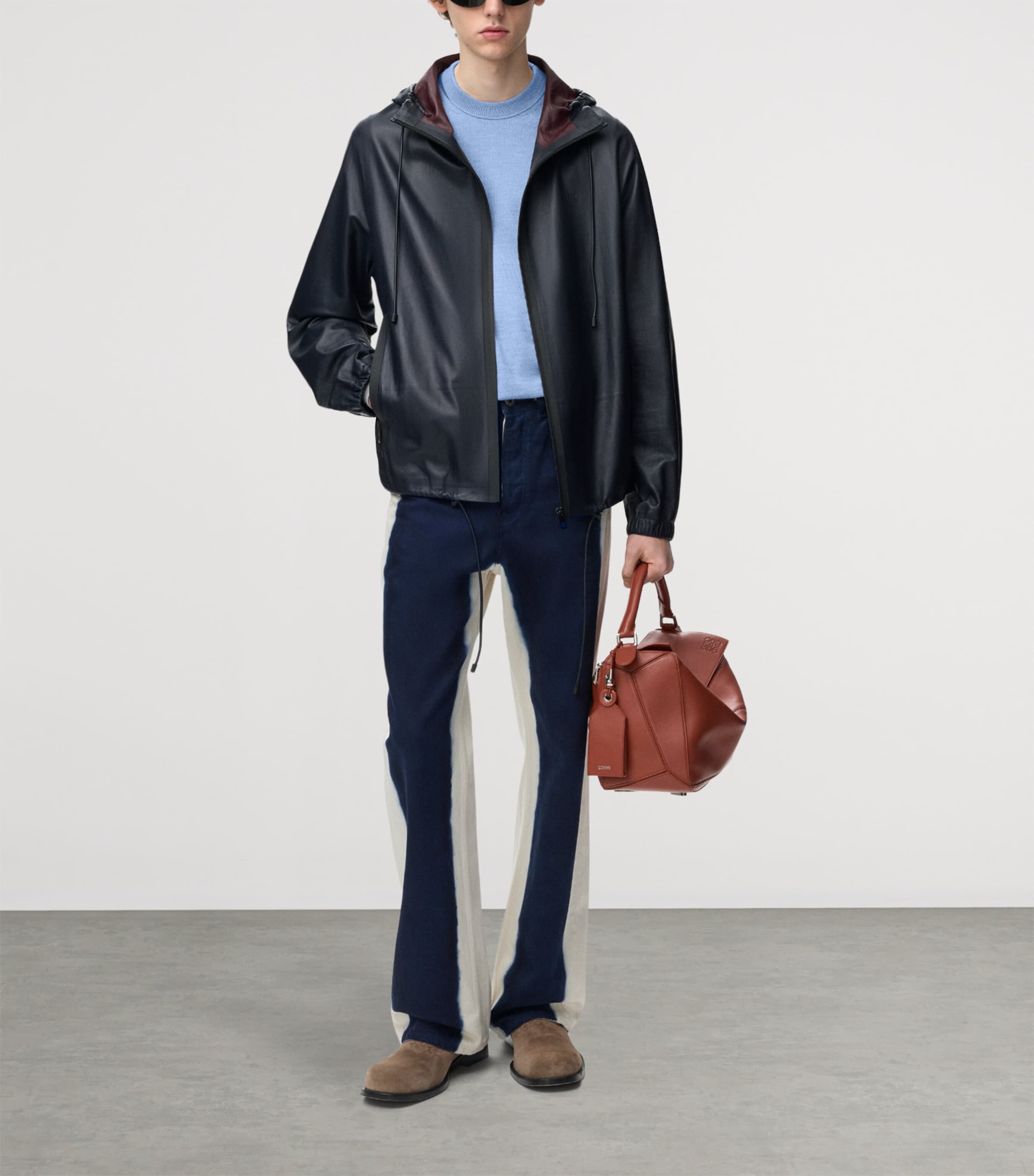 LOEWE Mens Lambskin Hooded Jacket Navy Blue Image 2