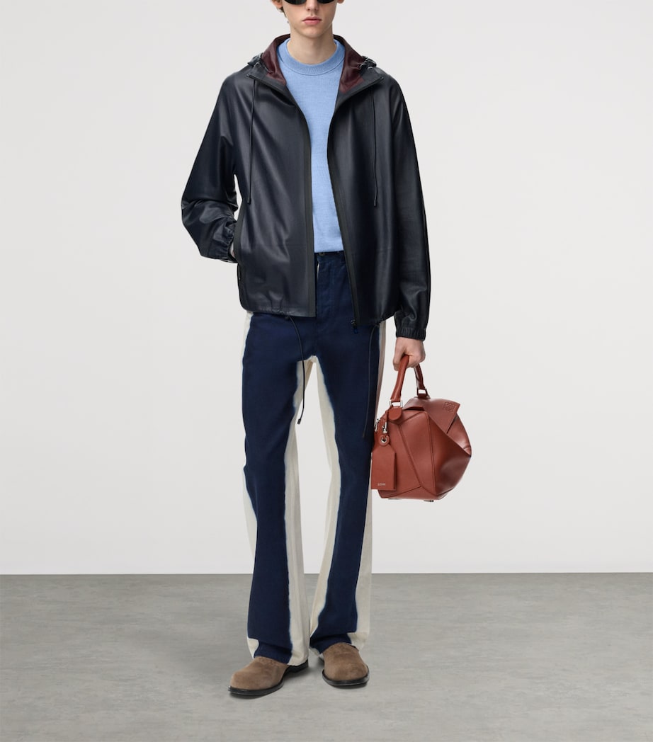 LOEWE Mens Lambskin Hooded Jacket Navy Blue Image 2
