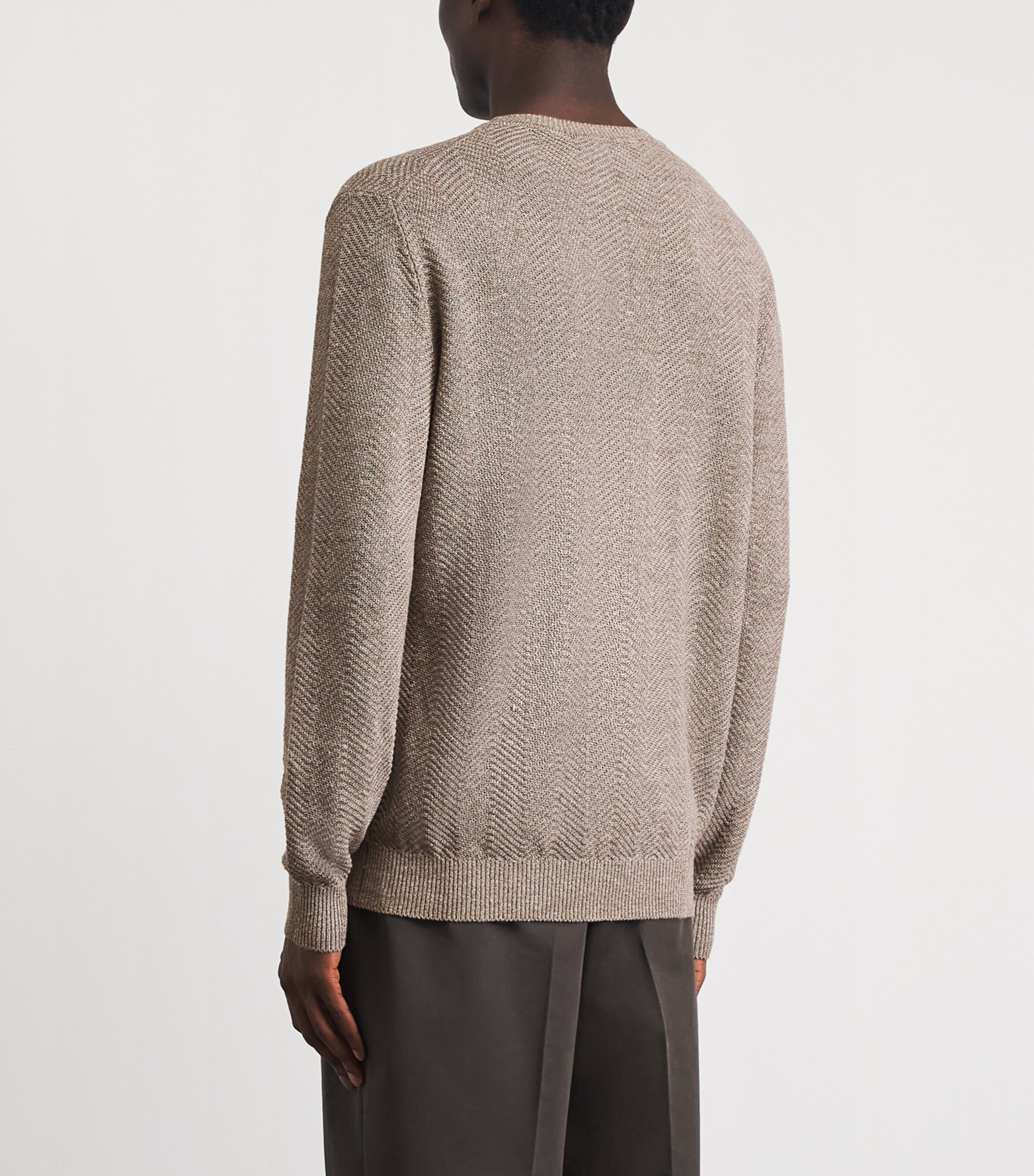 Brett Johnson Mens Linen-Silk Herringbone Sweater Mocha Image 5