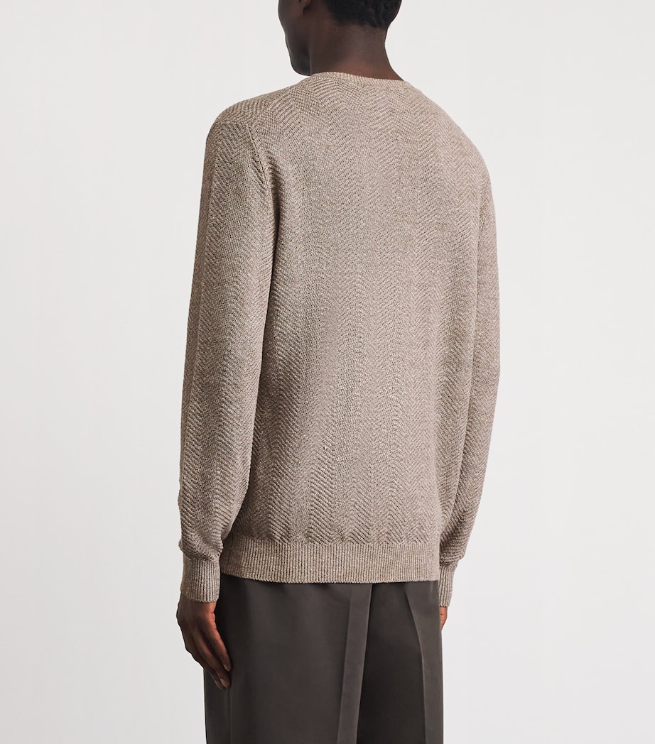 Brett Johnson Mens Linen-Silk Herringbone Sweater Mocha Image 5