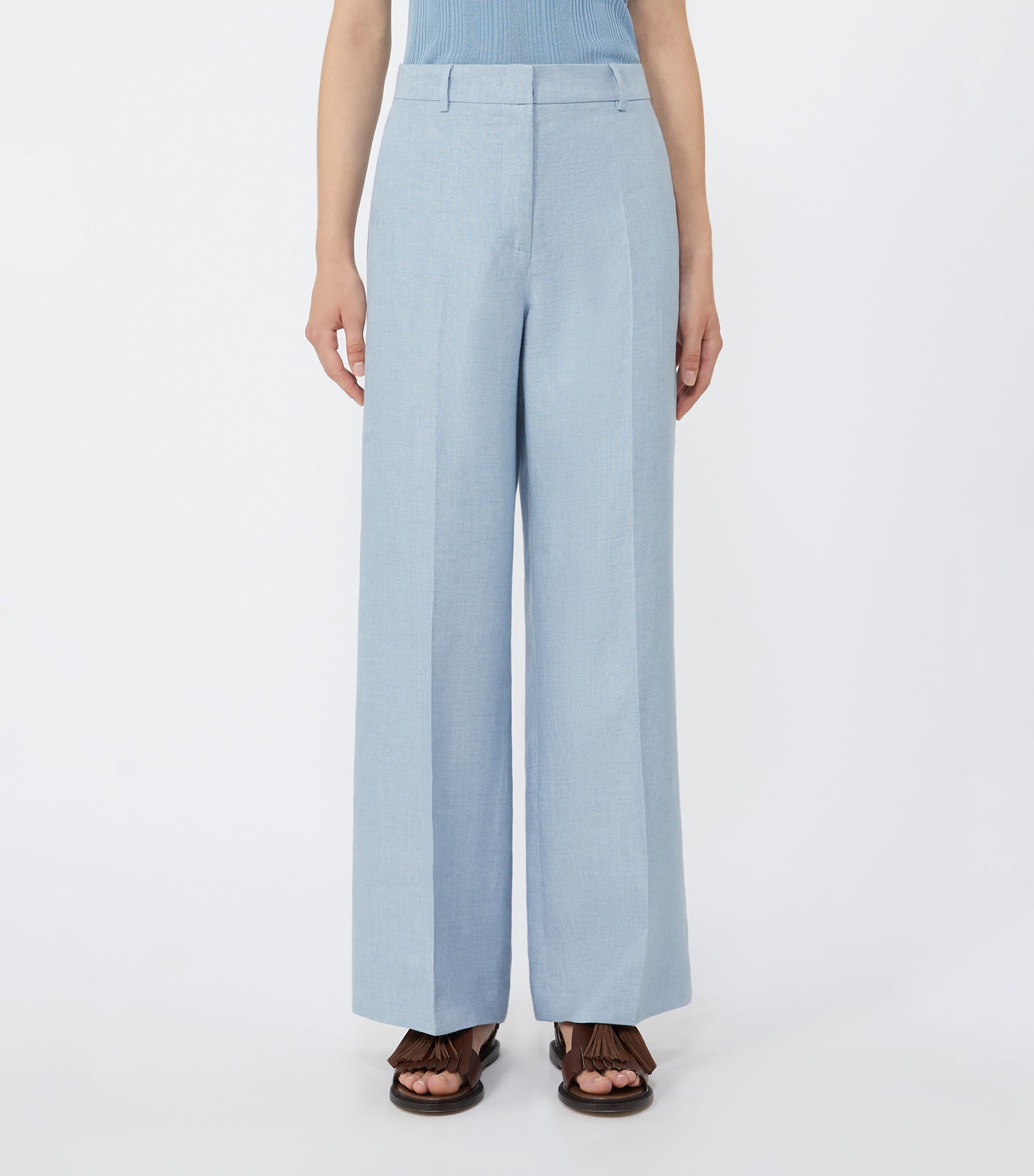 Weekend Max Mara Womens Linen Wide-Leg Trousers Navy Image 3