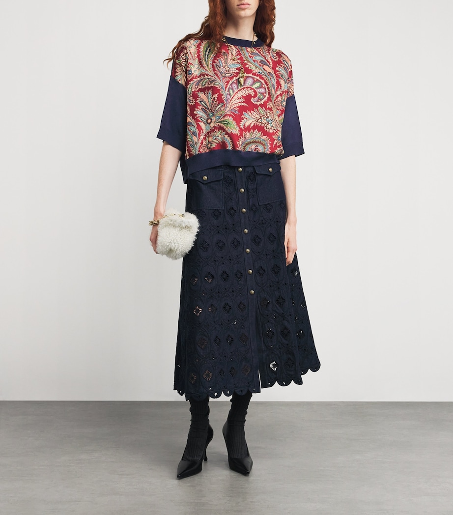 Silk-Trim Paisley Sweater X0866 Image 2