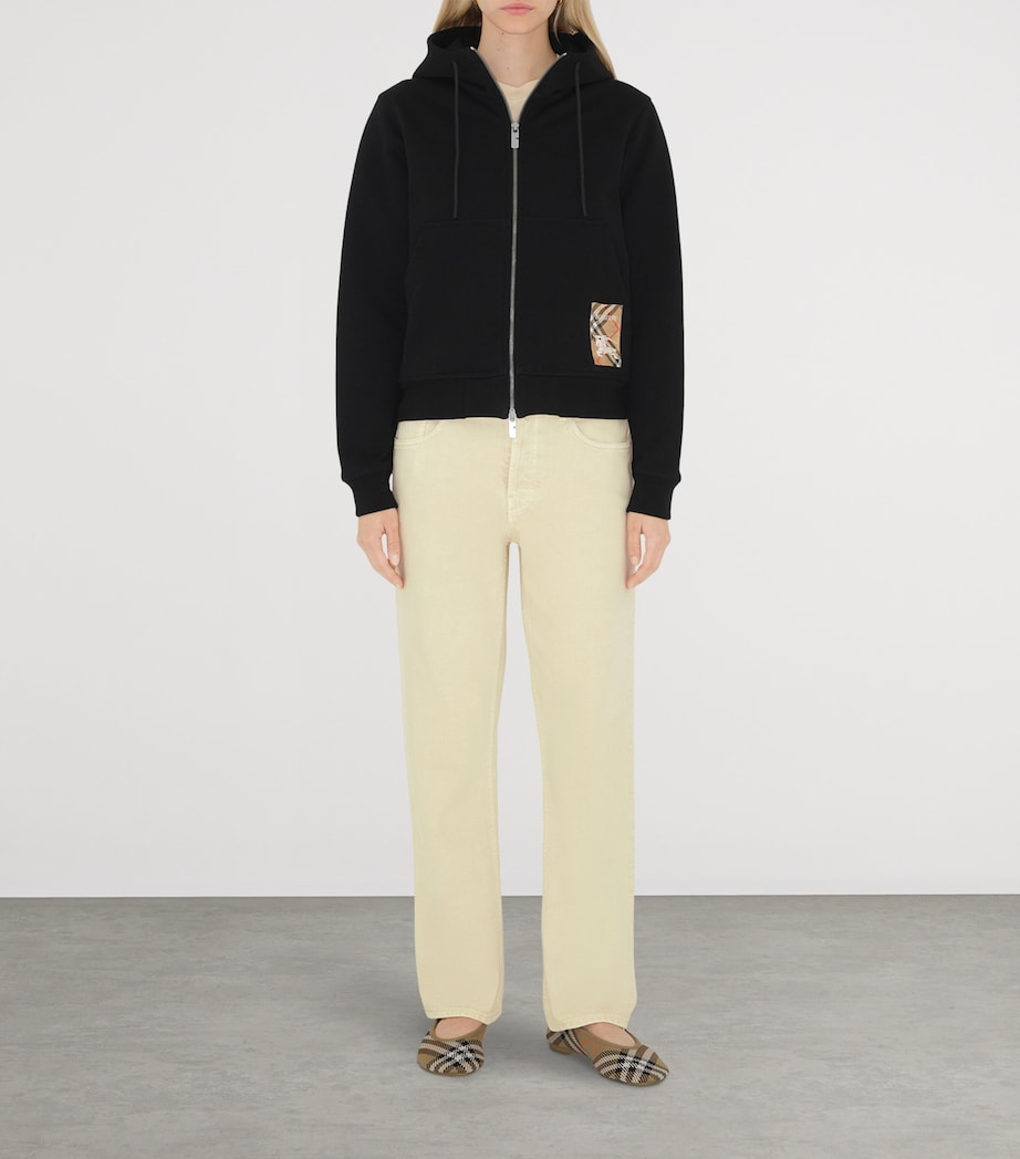 Cotton Check-Label Hoodie BLACK Image 2