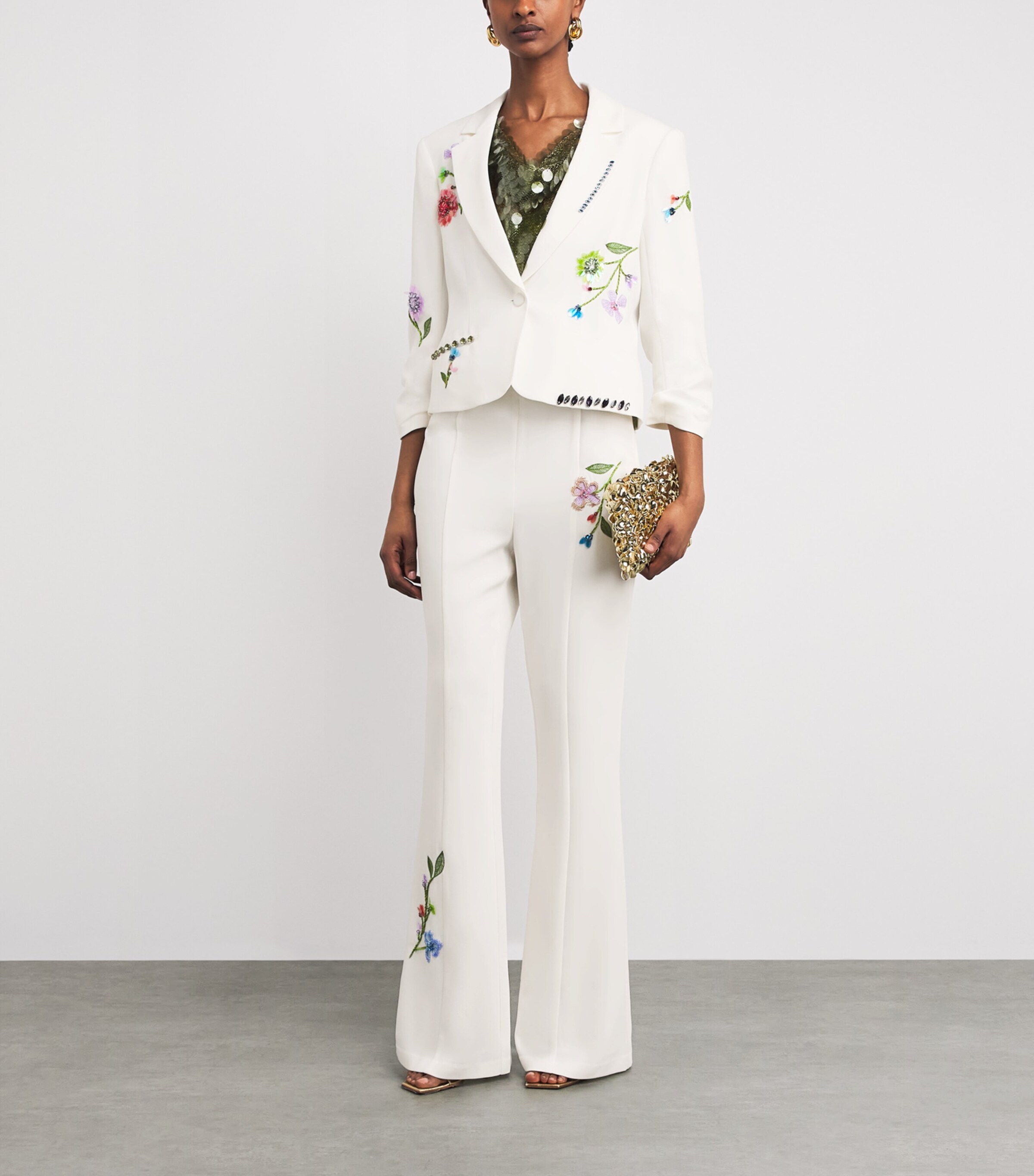 Cinq A Sept Womens Floral Vine Kailyn Flared Trousers Ivory / Multi Image 2