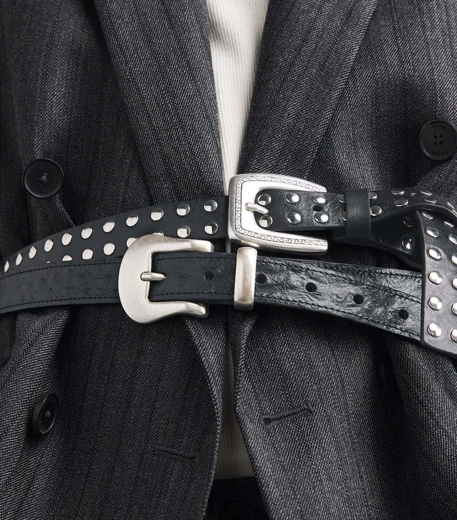 Molebo Leather Embossed Western Belt Black Leather Image 2