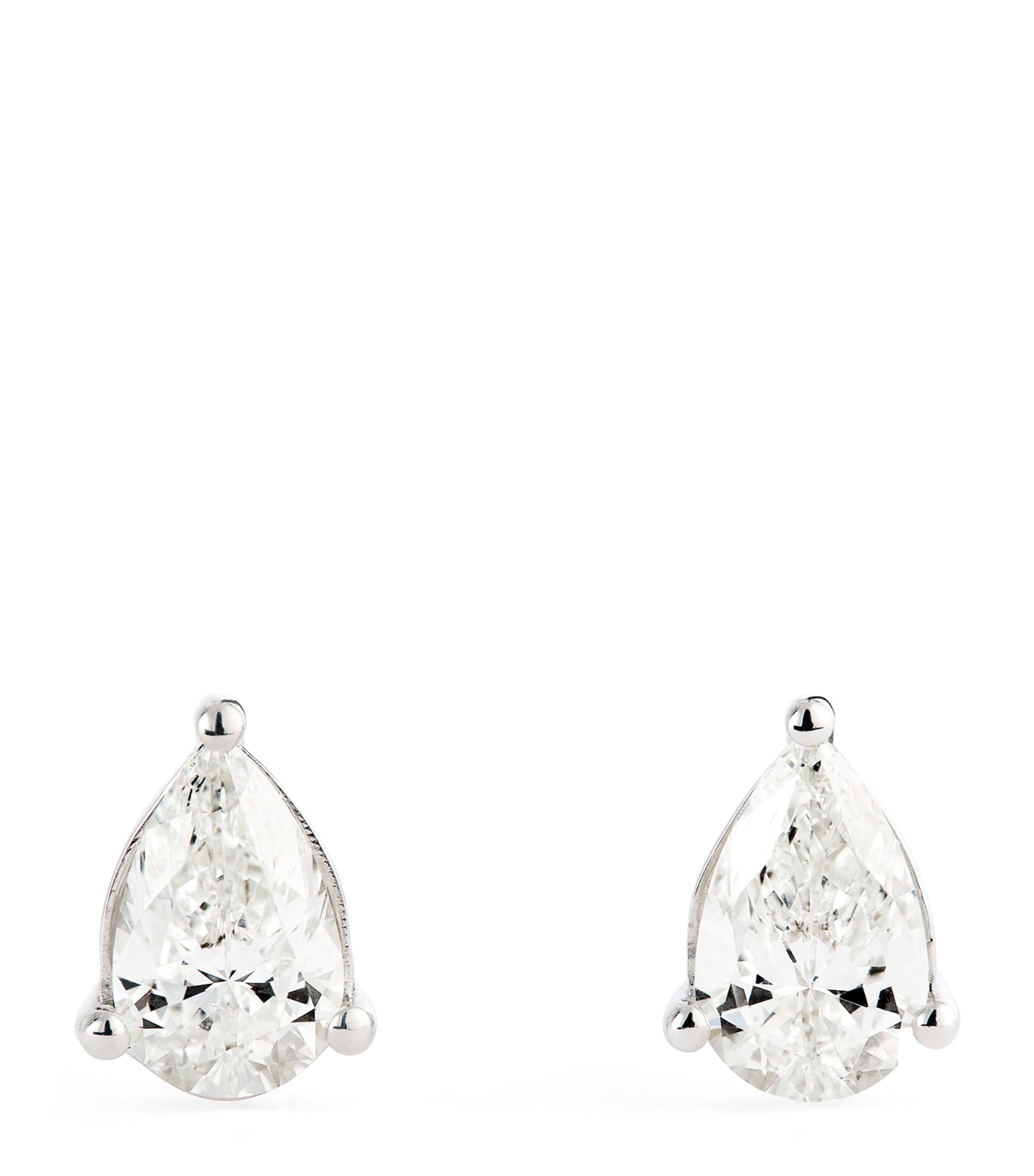 Harrods White Gold And Diamond Pear Stud Earrings In Silver