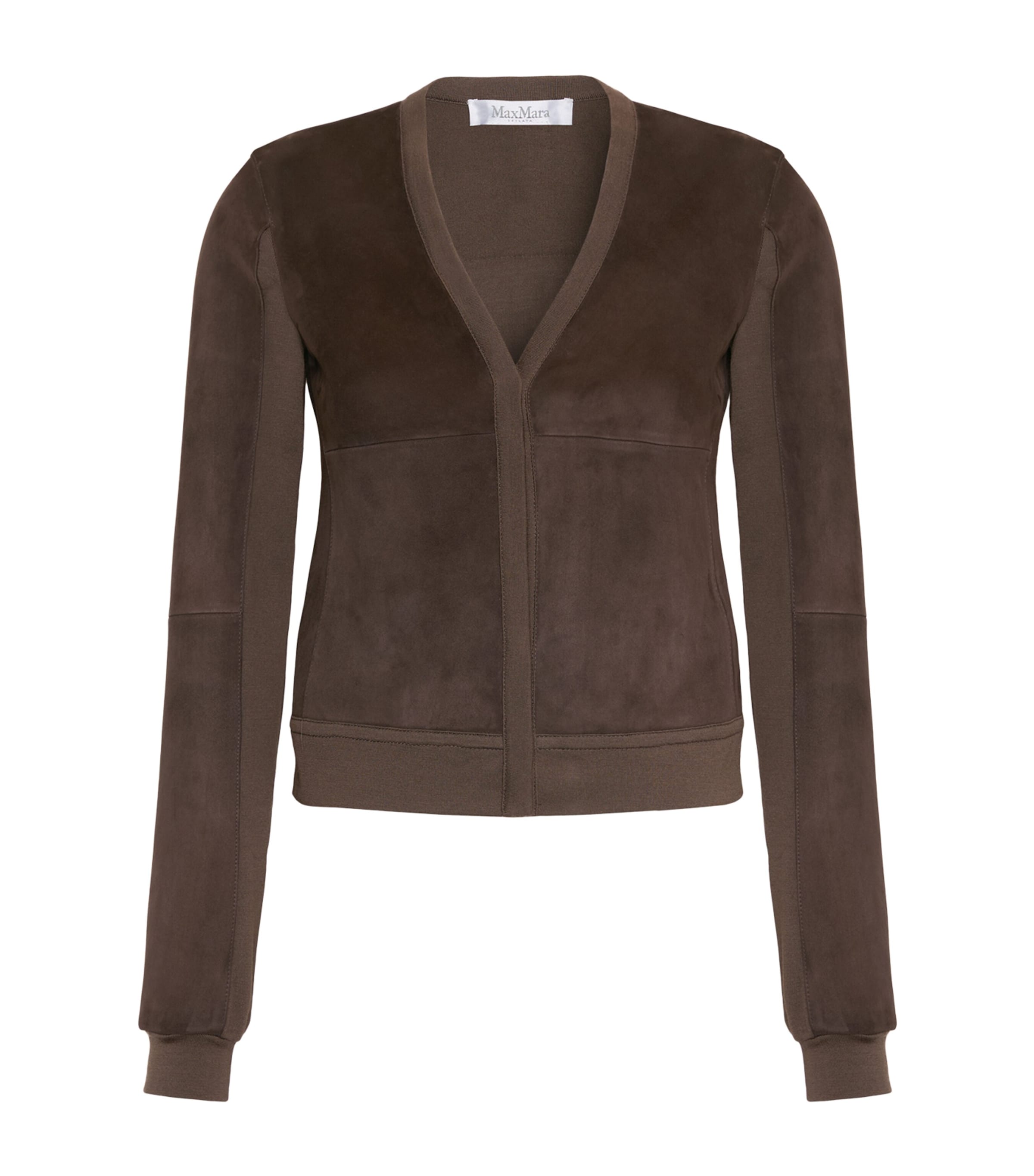 Max Mara Womens Suede V-Neck Jacket Mud Image 1