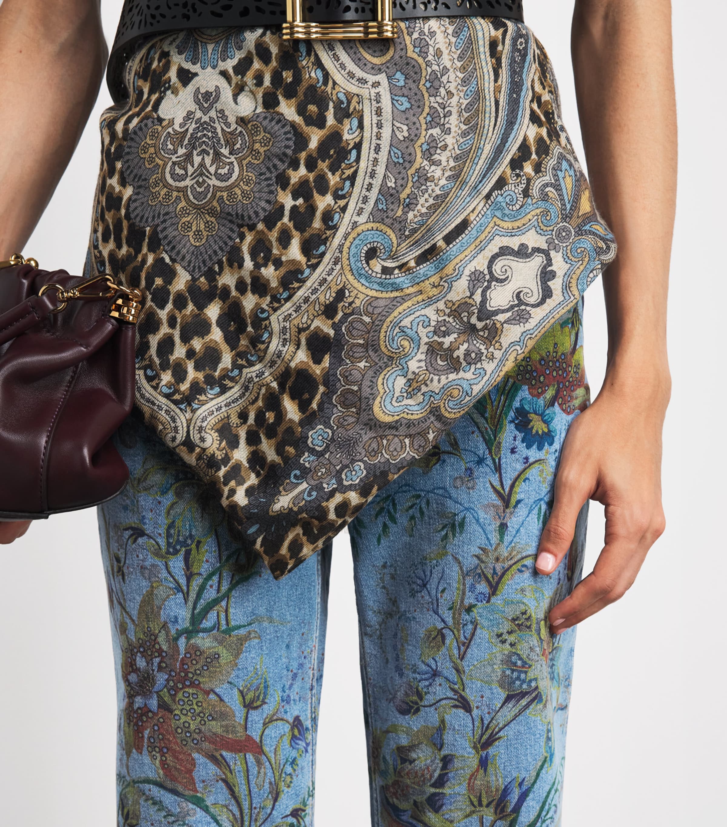 Etro Womens Floral Flare Jeans Prnt/pl Blu Bs Image 3