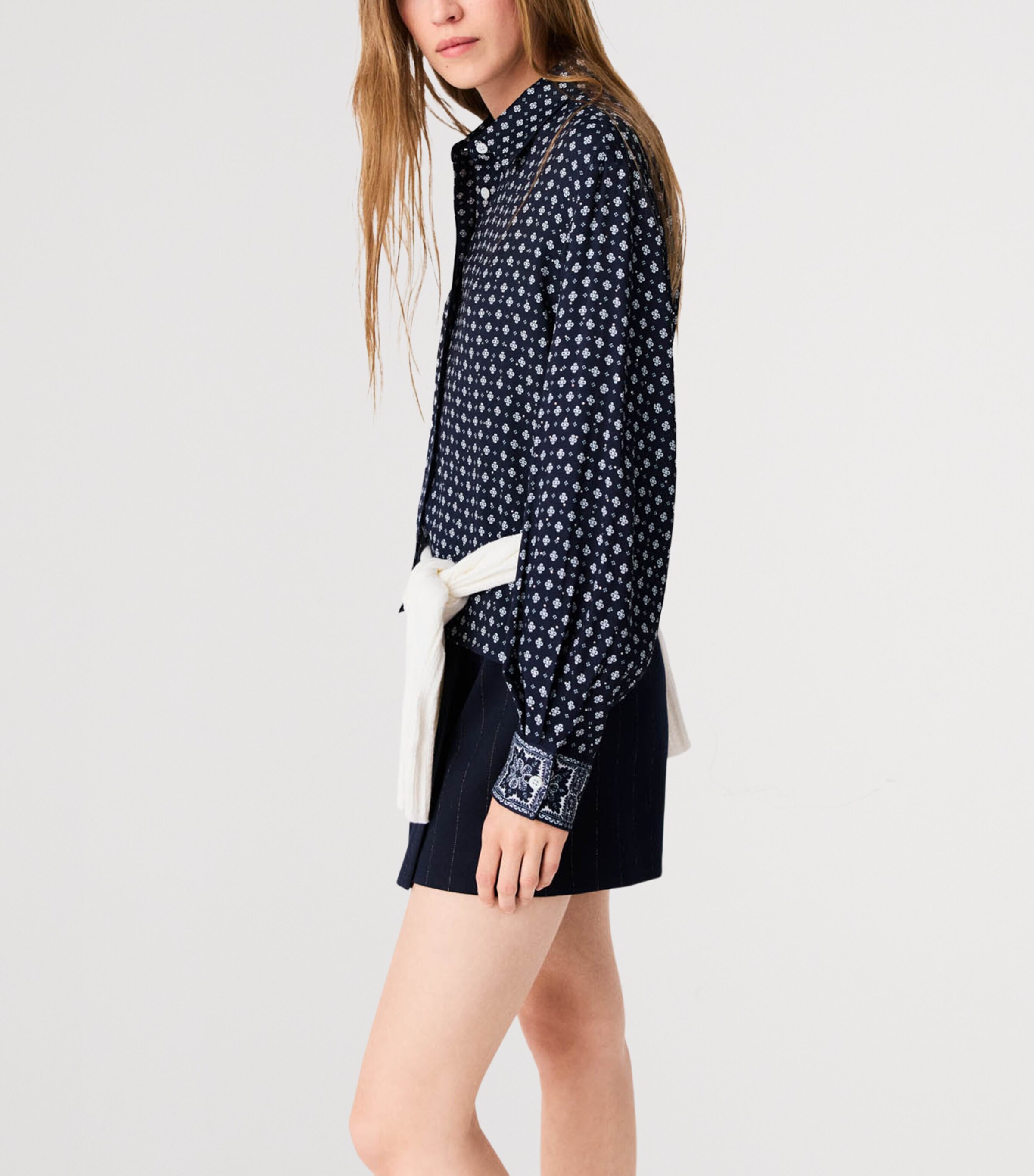 Maje Womens Rhinestone Printed Shirt Navy Loungewear Image 3