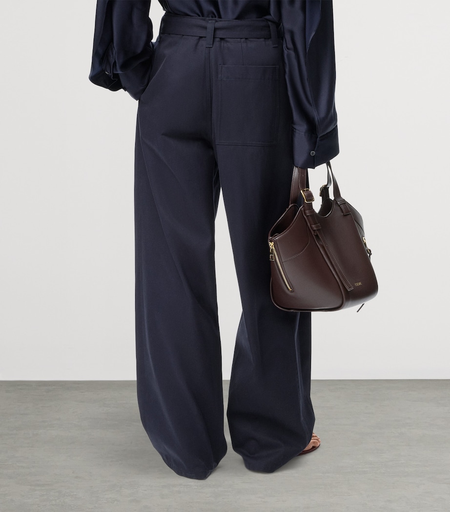 Cotton-Silk Gabardine Belted Trousers DARK NAVY Image 4