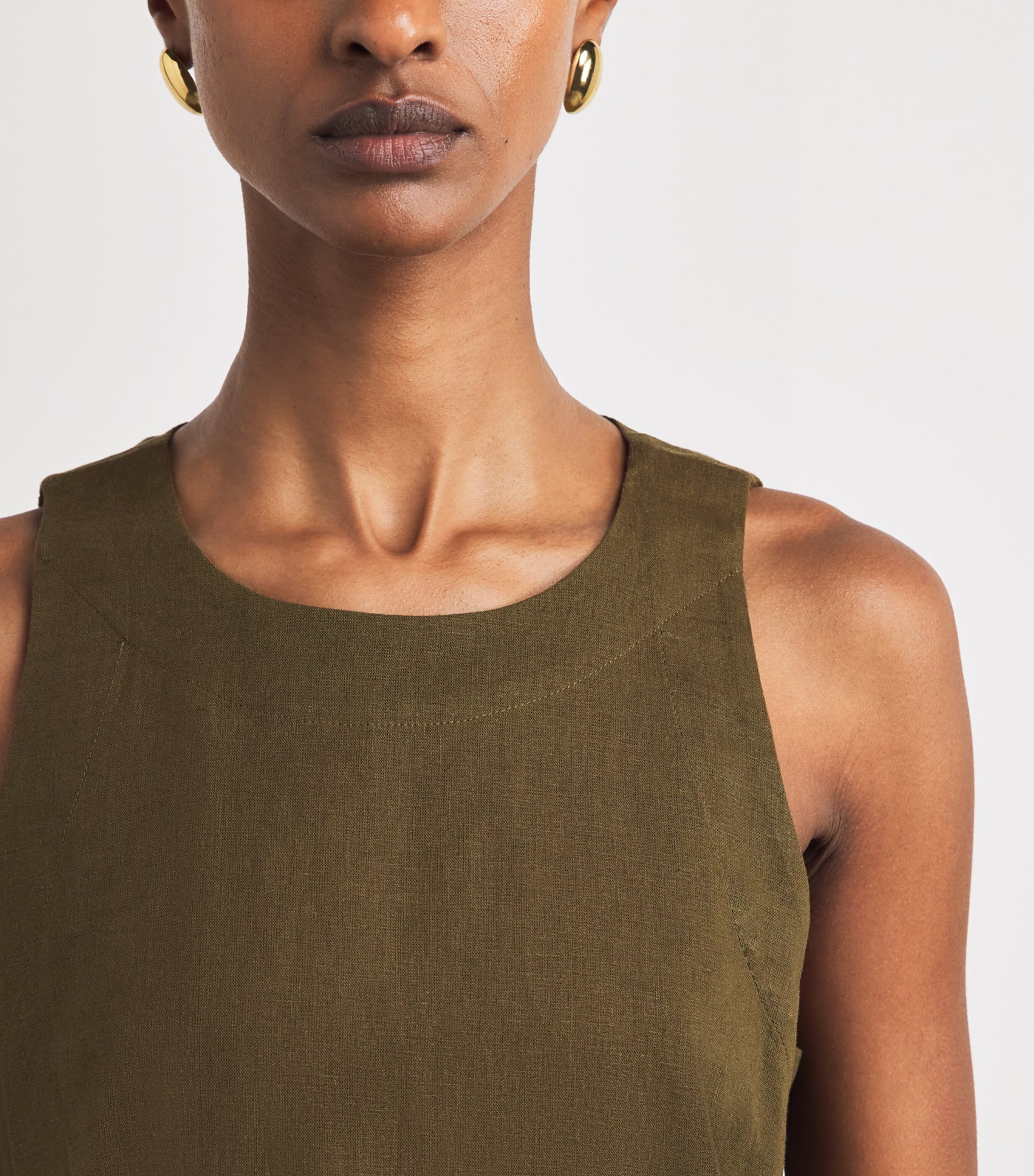 ME+EM Womens Linen-Blend Creaseless Shell Top Olive Green Image 3
