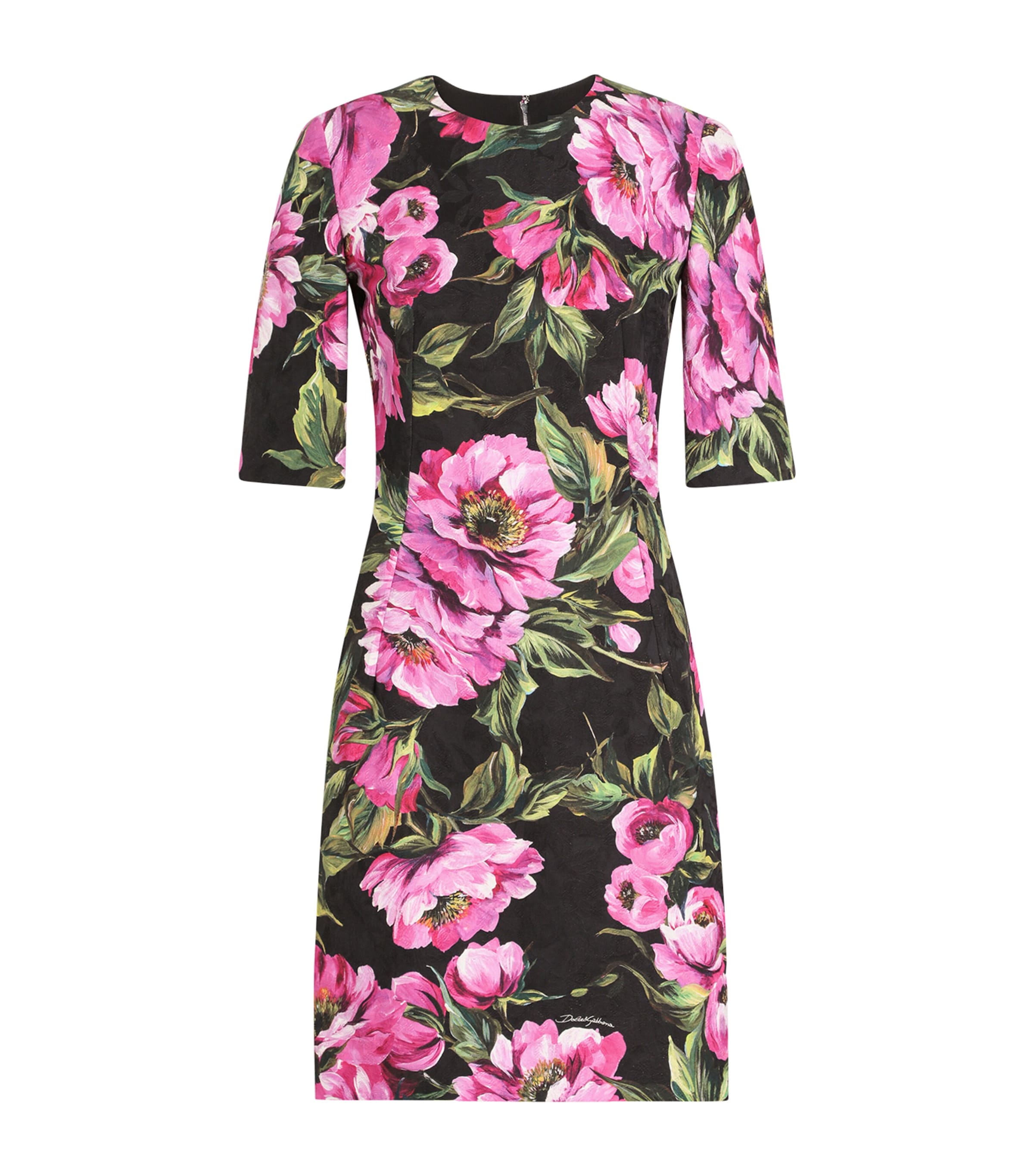 Dolce & Gabbana Black Floral Cotton Dress With Peonies