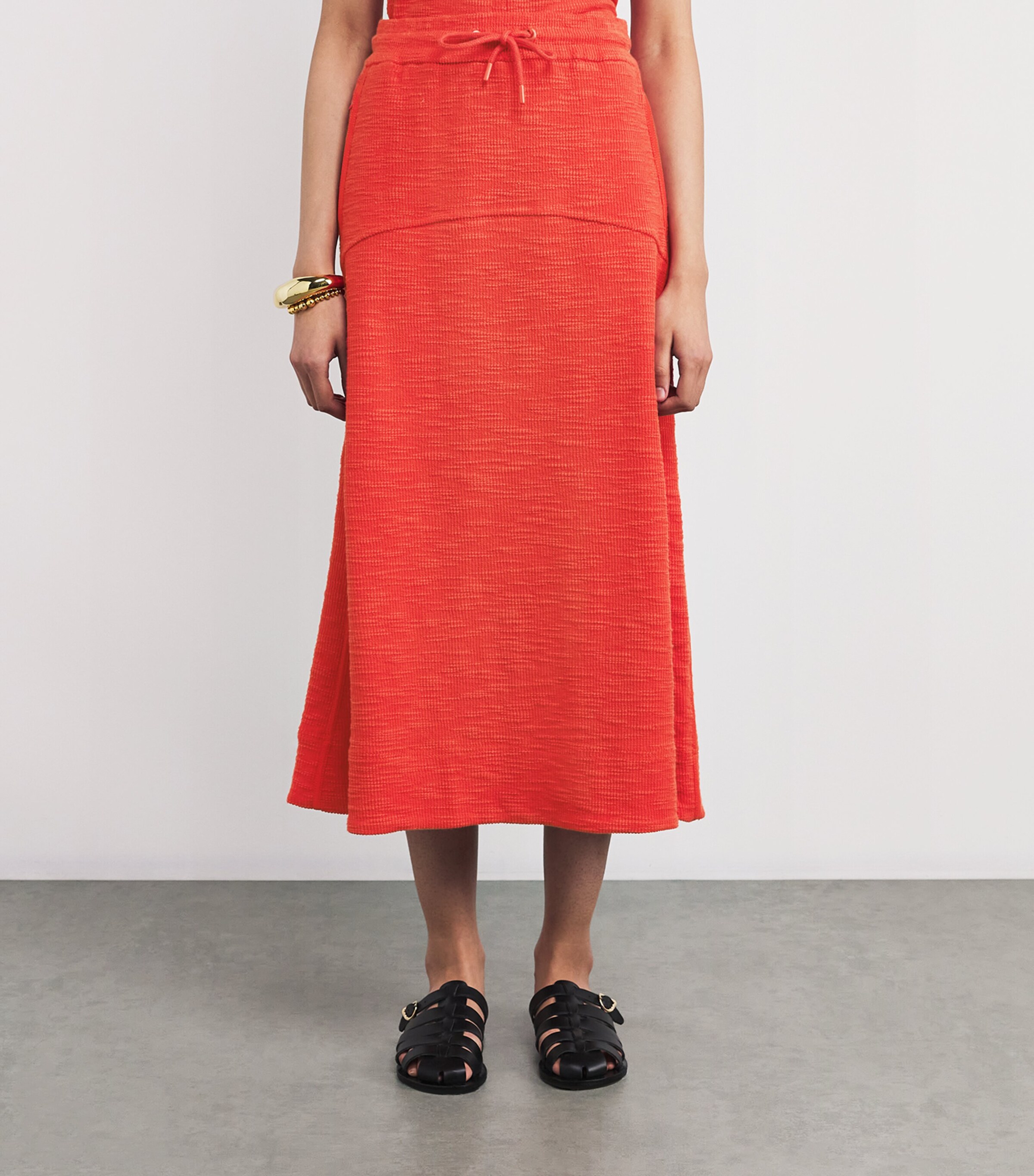 Ribbed Drawstring Midi Skirt INTENSE ORANGE Image 3
