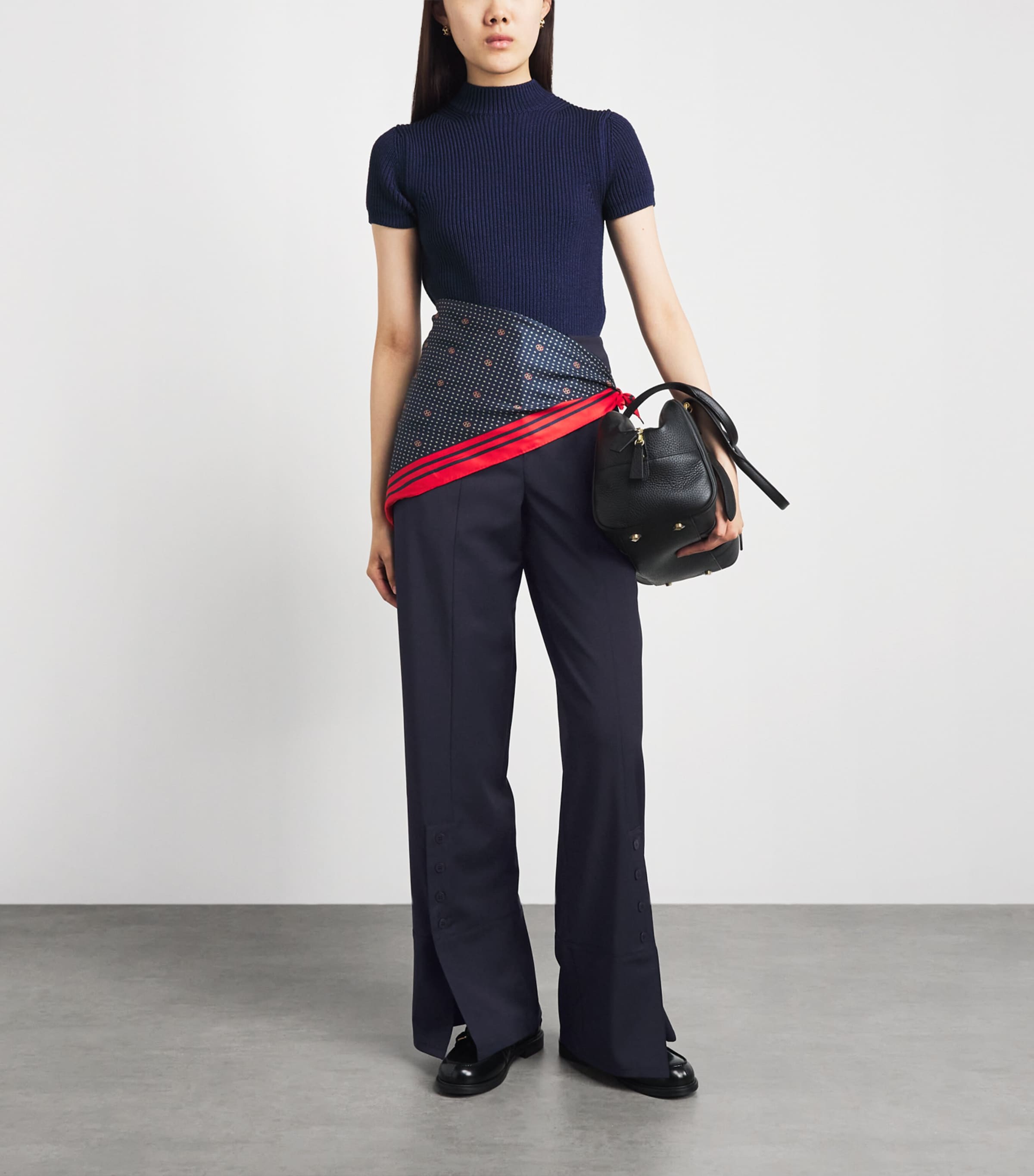 Claudie Pierlot Womens Wool-Blend Straight Trousers Navy Image 2