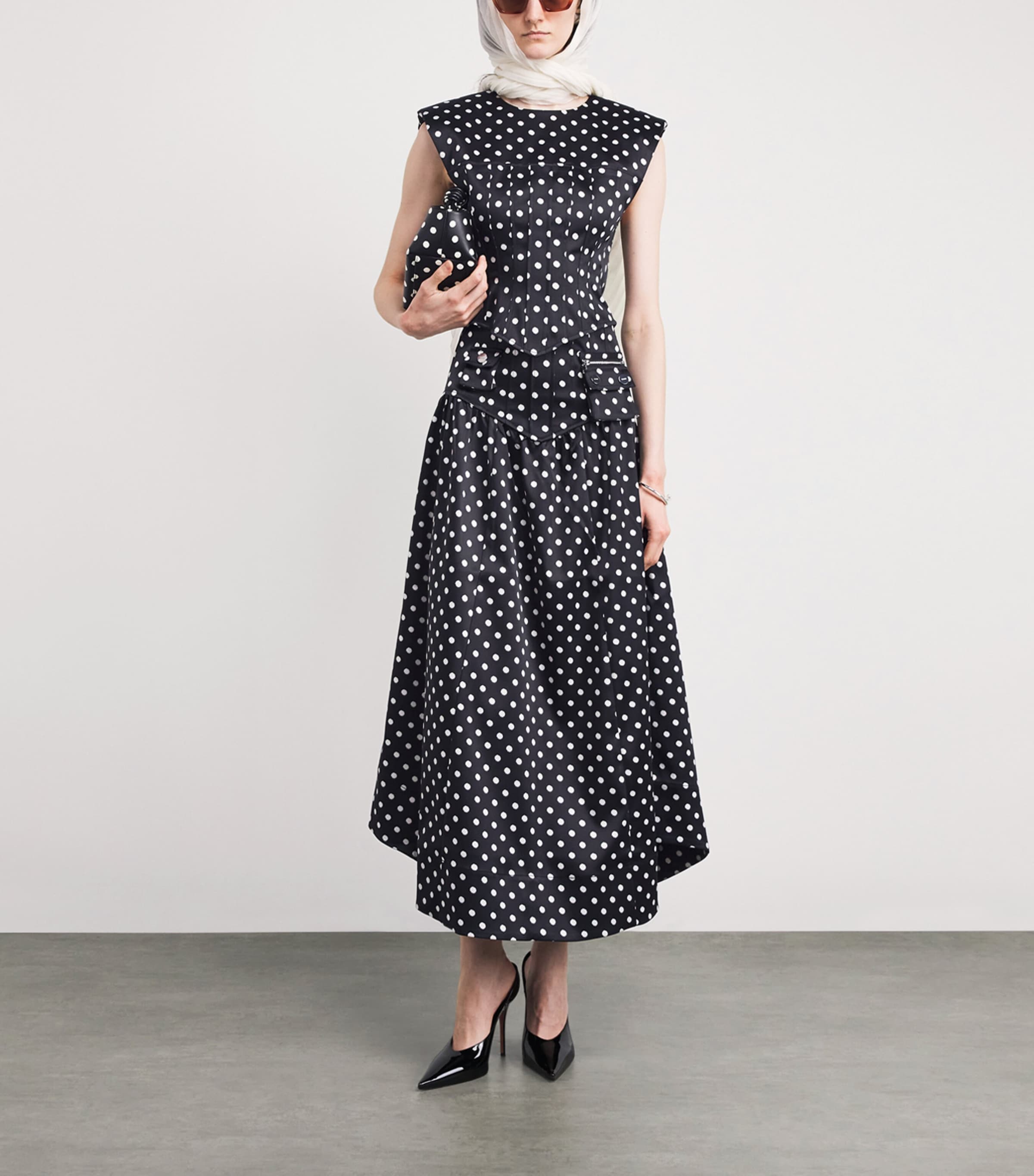 Satin Polka-Dot Corset Blouse 099 BLACK Image 2