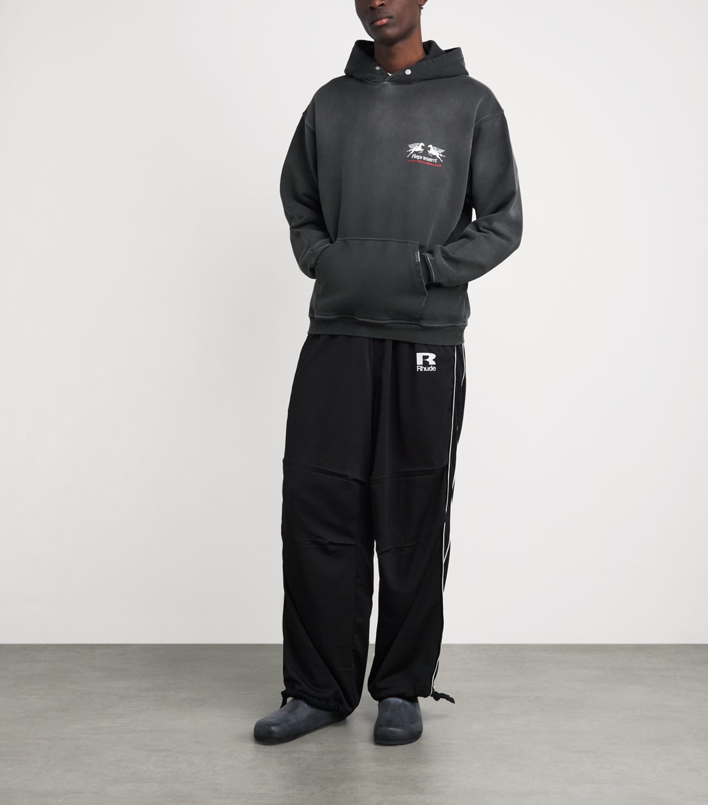 Represent Mens Cotton 24 Hour Service Hoodie Stained Black Image 2