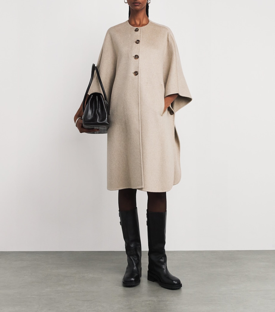 Cashmere Poncho Cape Coat SAND Image 2