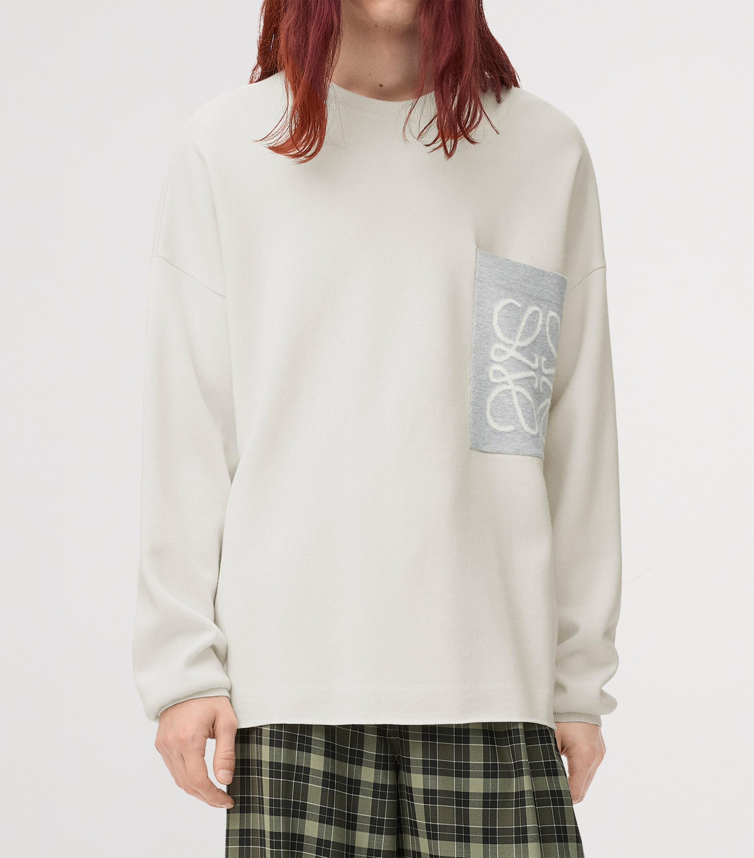 Cotton-Blend Anagram Sweater BEIGE/GREY Image 2