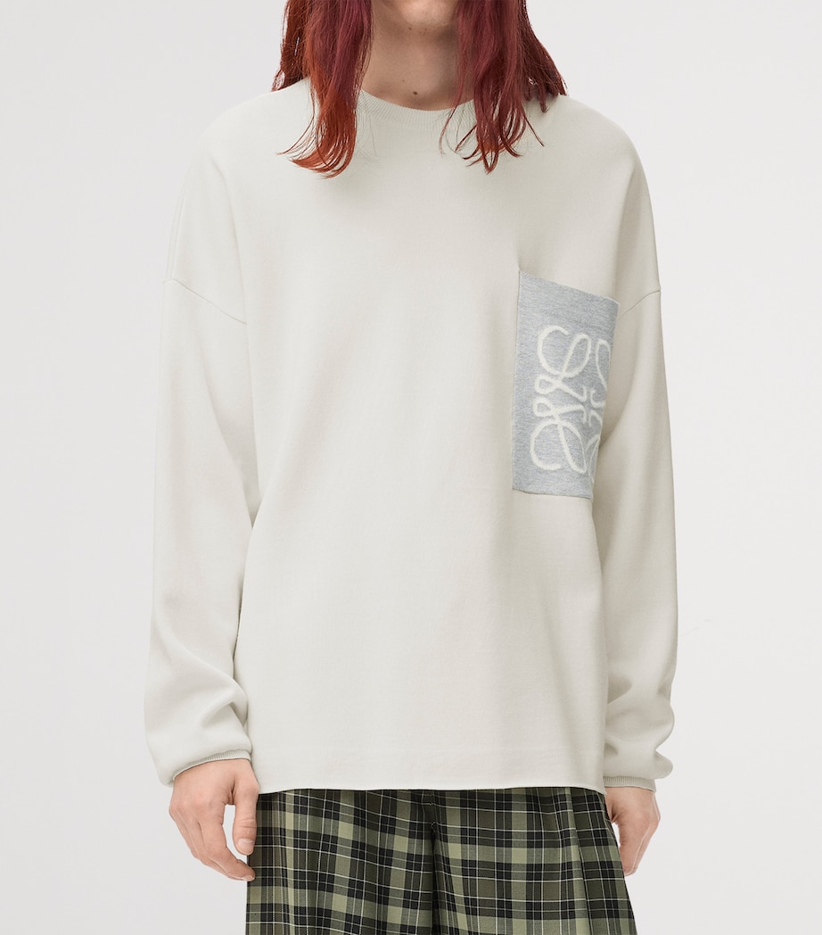 Cotton-Blend Anagram Sweater BEIGE/GREY Image 2