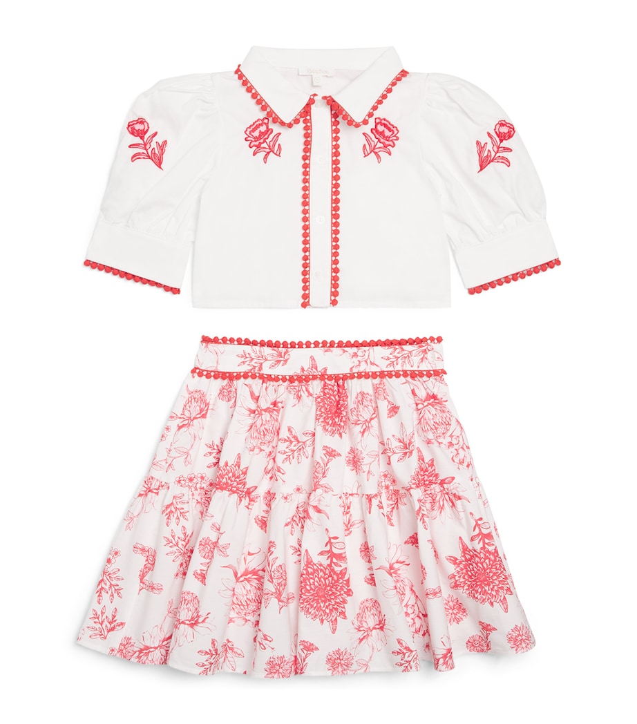 Patachou Cotton Floral Top and Skirt Set (3-14 Years) Red Blossom Image 1