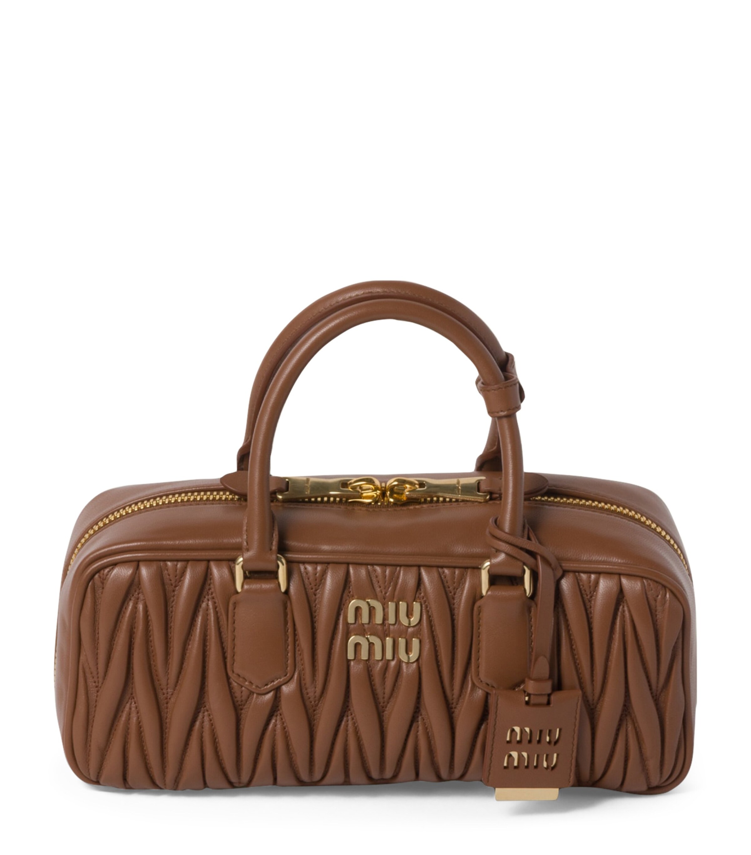 Miu Miu Brown Small Matelassé Leather Arcadie Top-Handle Bag
