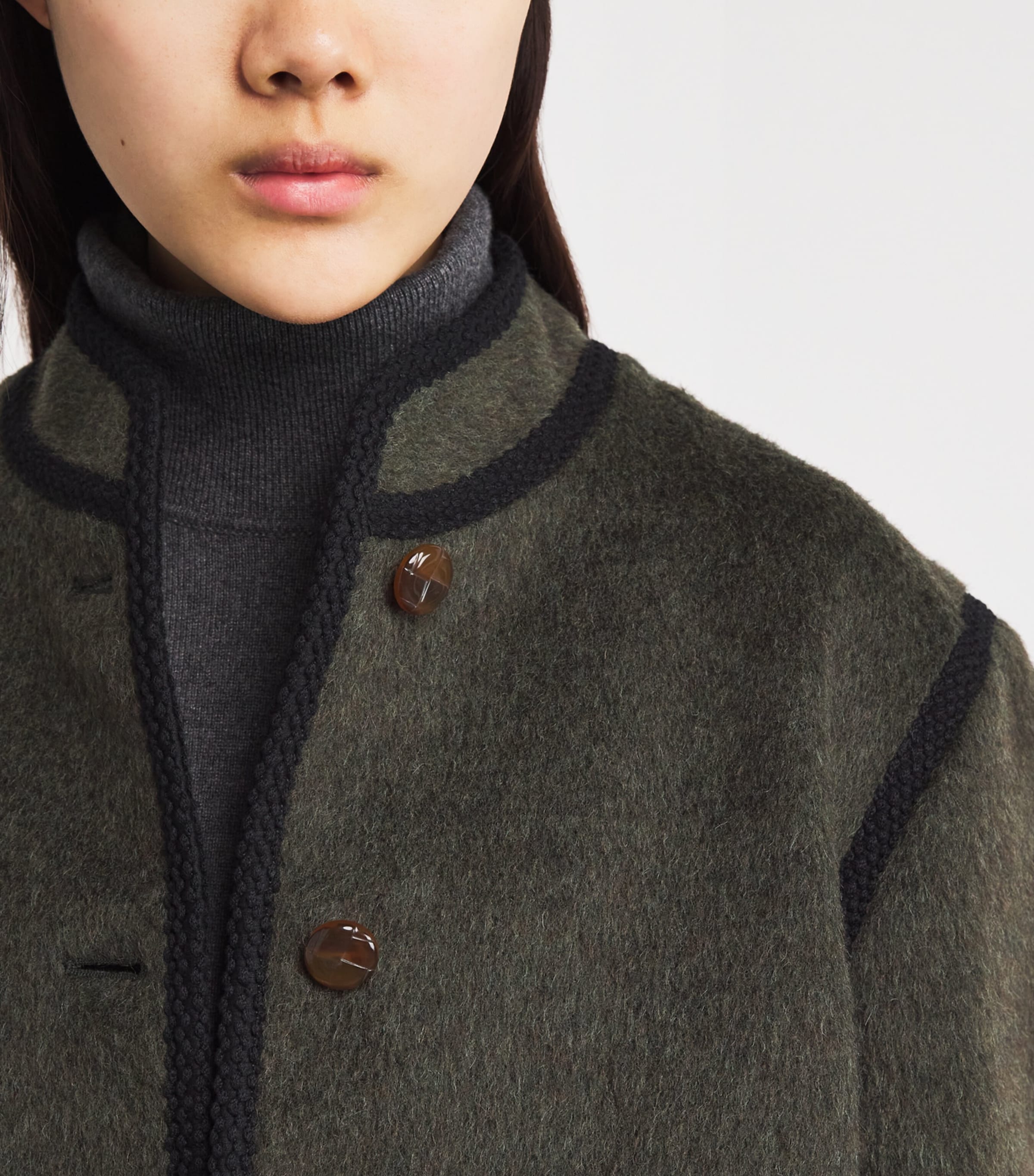 Mohair-Wool-Blend Curly Jacket V005 DARK GREEN Image 6