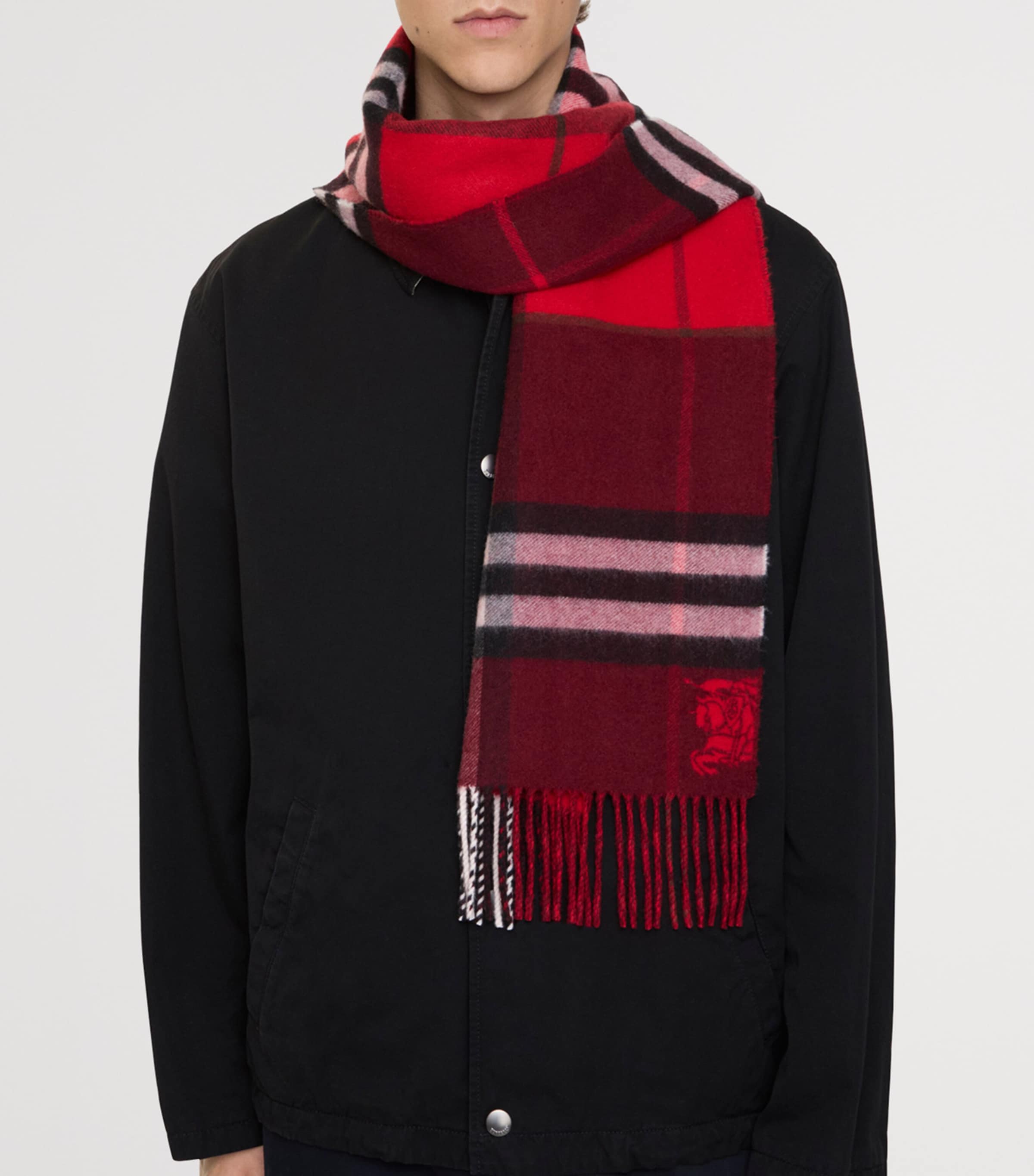 Cashmere Contrast Check Scarf POST RED/OXBLOOD Image 5