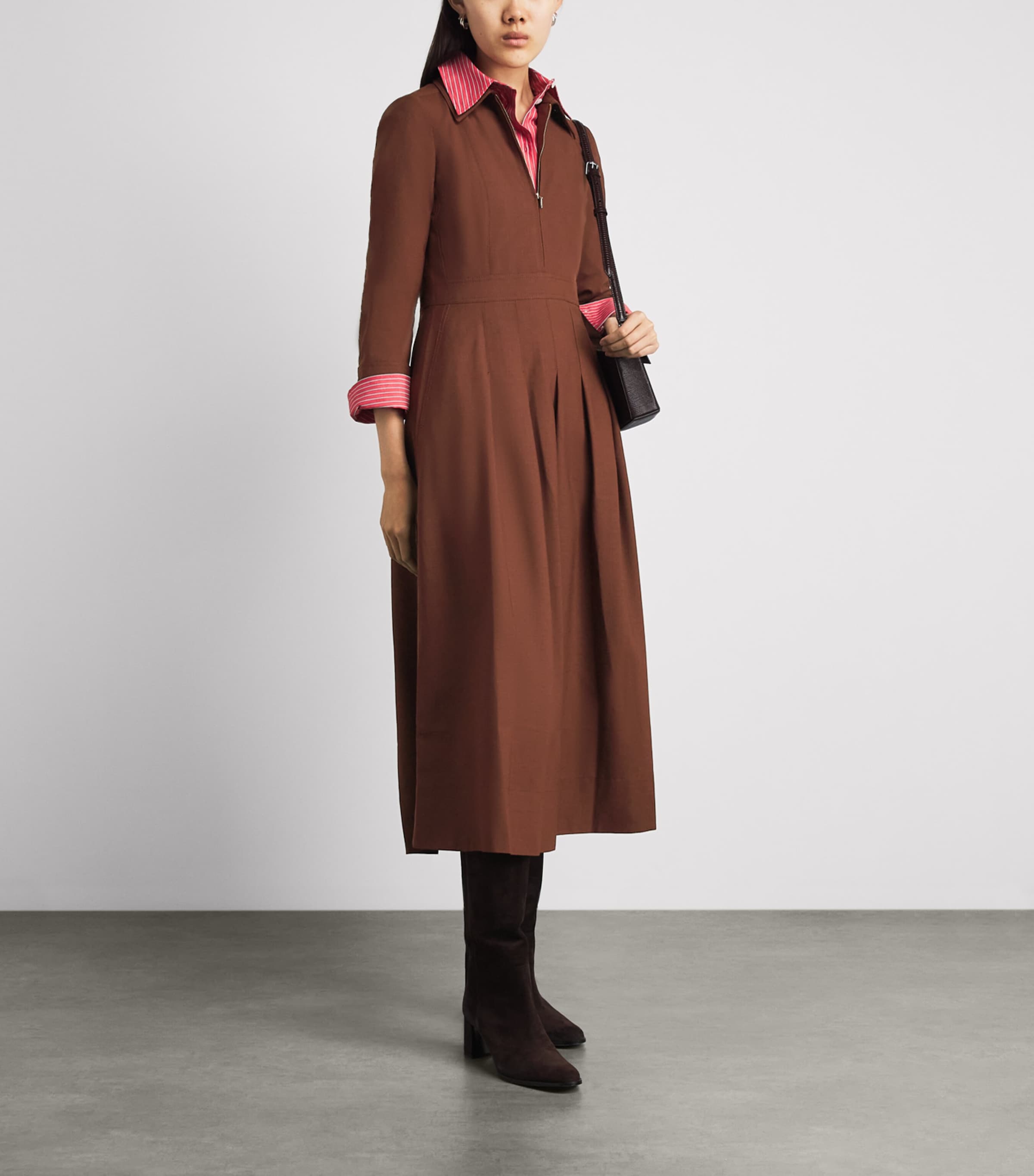 ME+EM Womens Zipped Fit and Flare Midi Dress Deep Pecan Brown Image 2