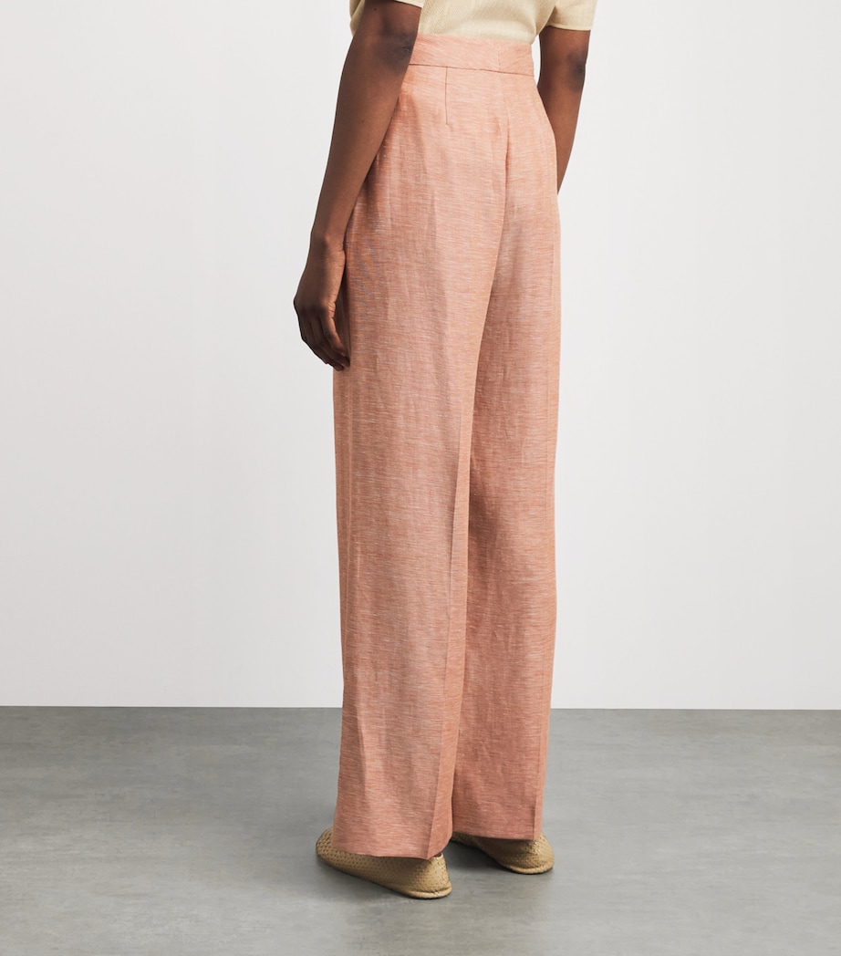 Colombo Womens Cashmere-Linen Wide-Leg Trousers Flower Print Blue Sky Image 5