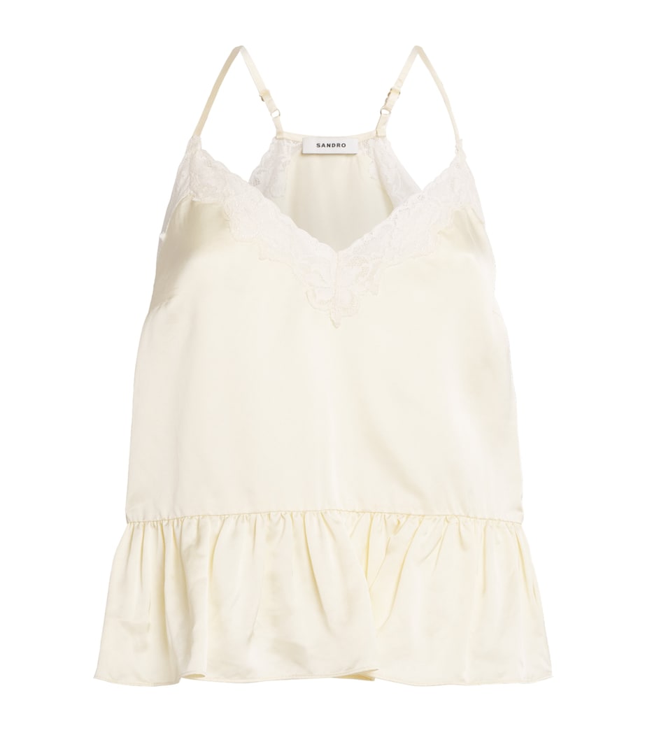 Sandro Paris Womens Lace-Trim Ruffled Top Light Yellow Image 1