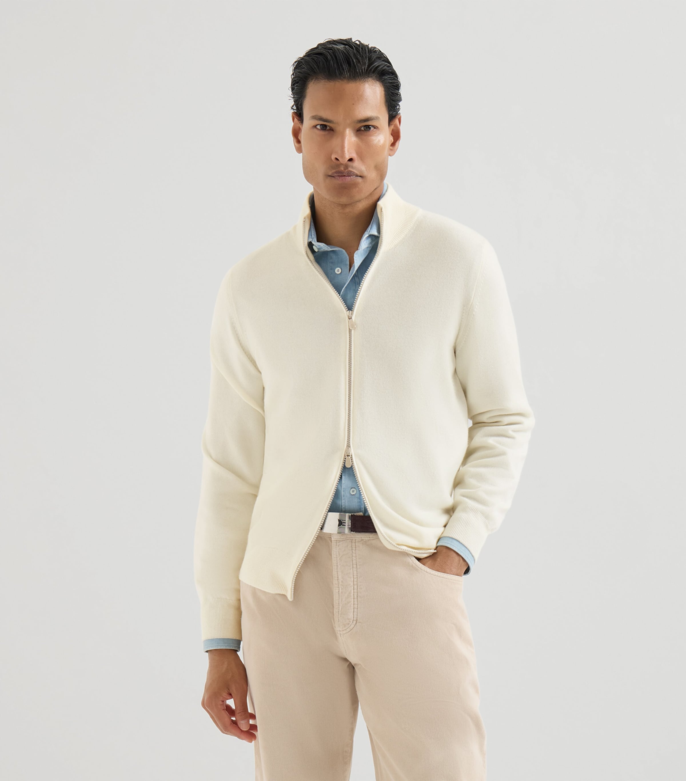 Brunello Cucinelli Mens Cashmere Zip-Up Cardigan Image 3