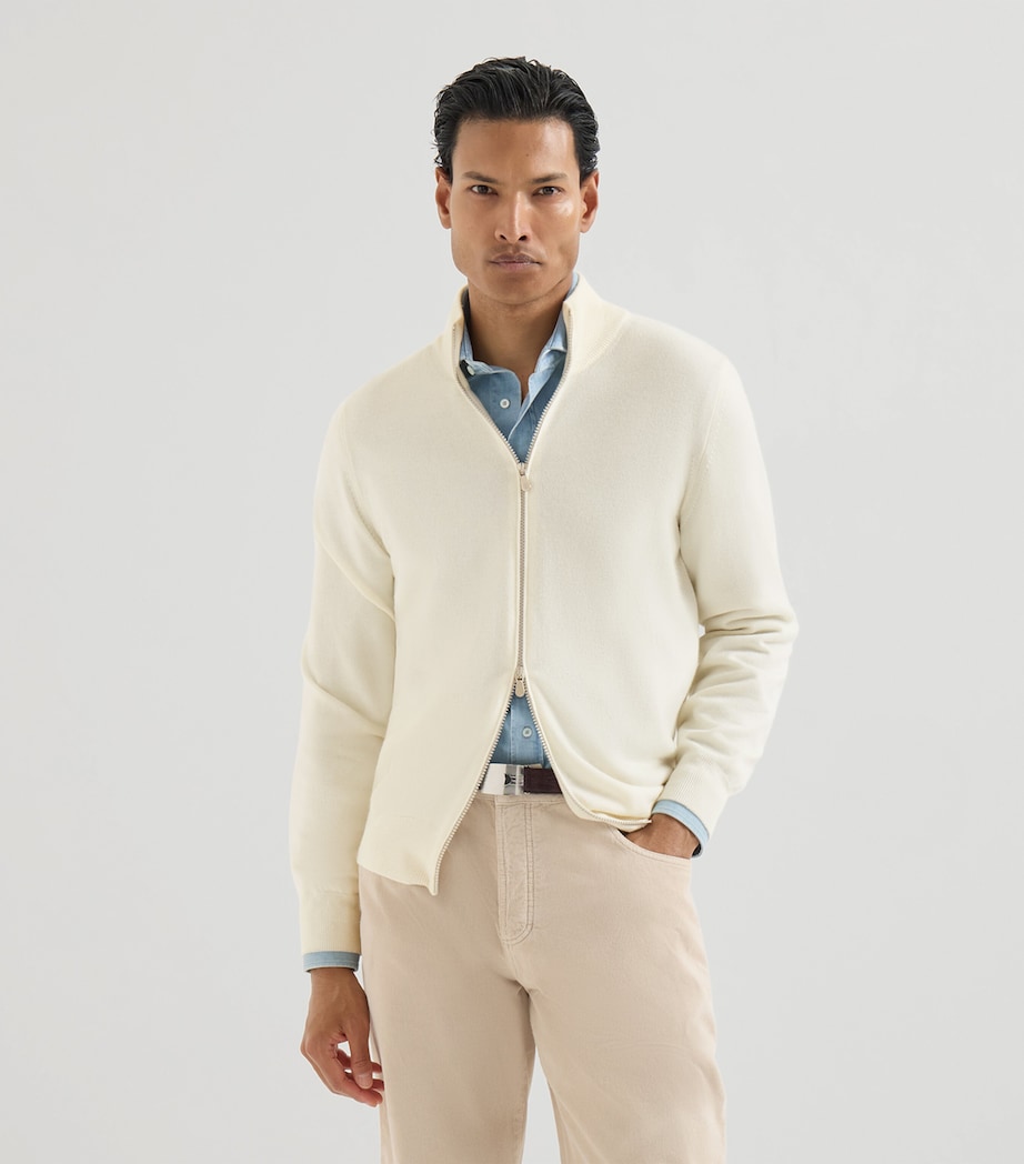Brunello Cucinelli Mens Cashmere Zip-Up Cardigan Image 3