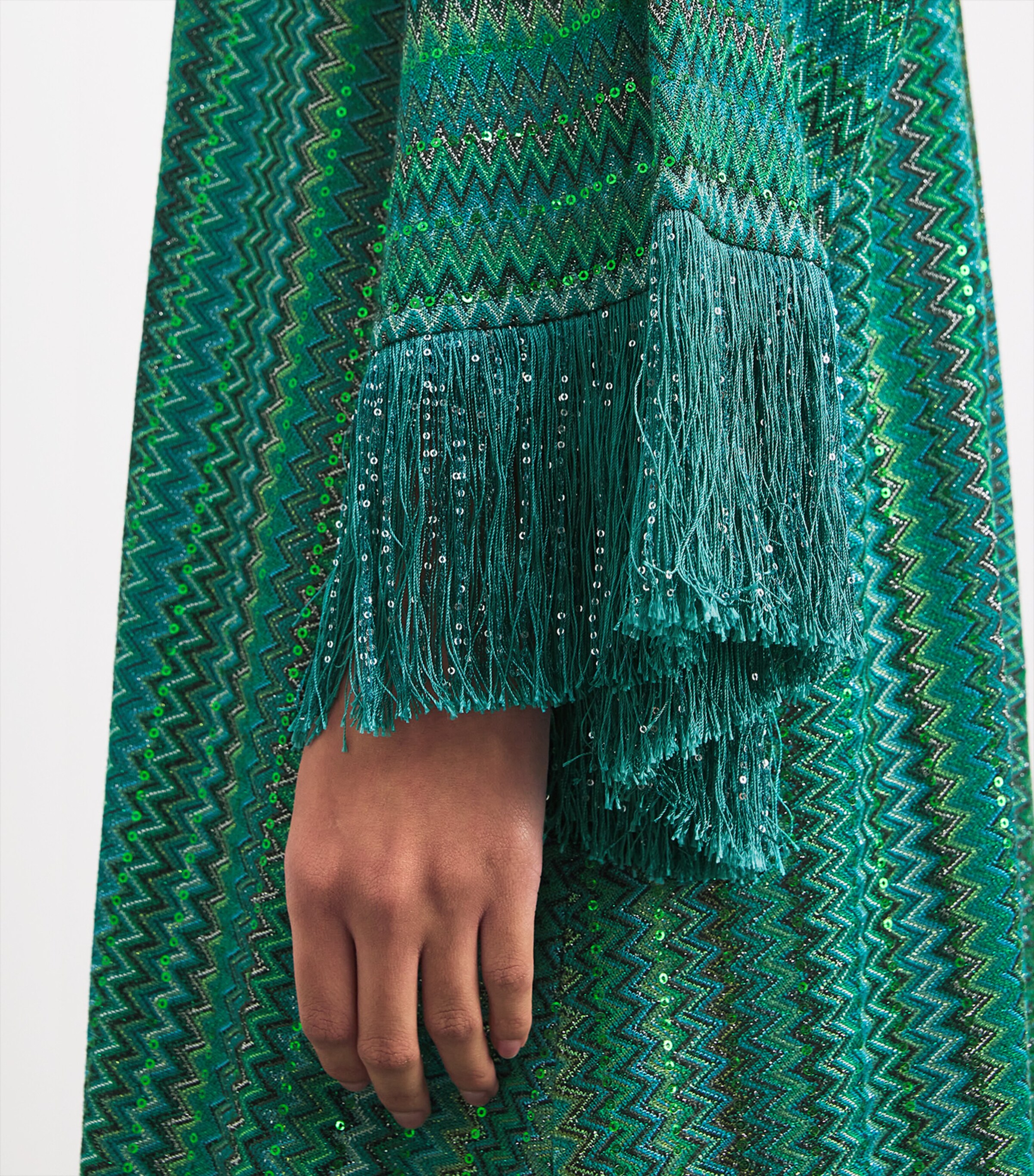 Fringed Zigzag Kaftan S614K EMRLD TEAL BLK Image 4