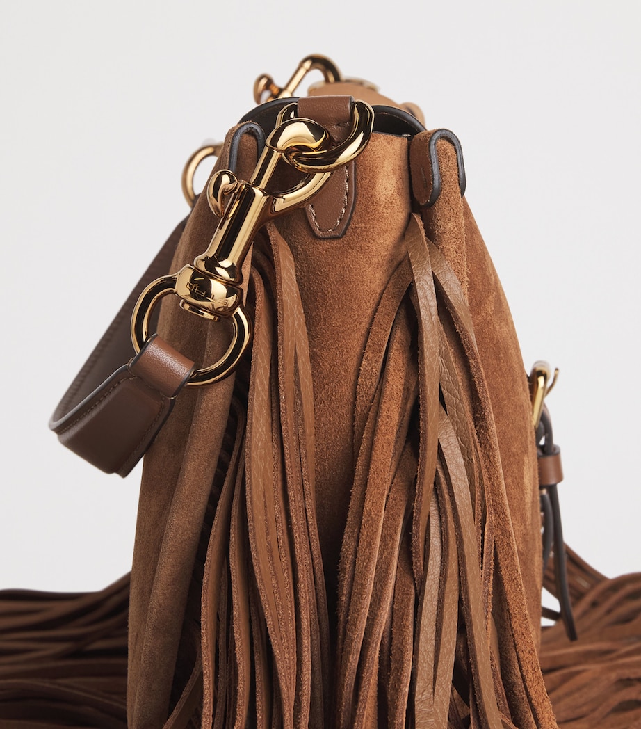 Etro Medium Suede Fringed Pony Shoulder Bag Sand Image 5