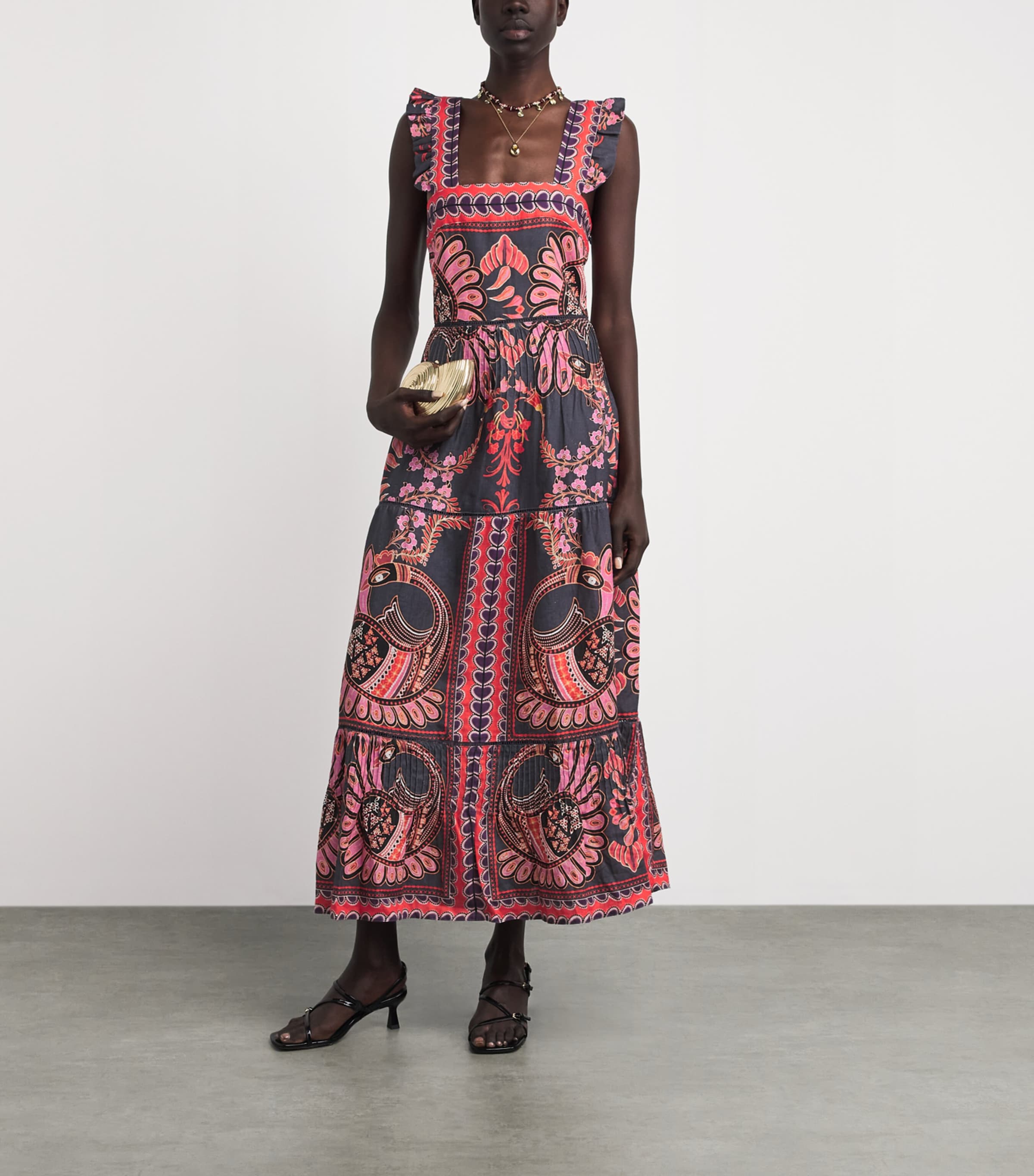 LUG VON SIGA Womens Linen Sybill Midi Dress Black Pink Mlticolor Image 2