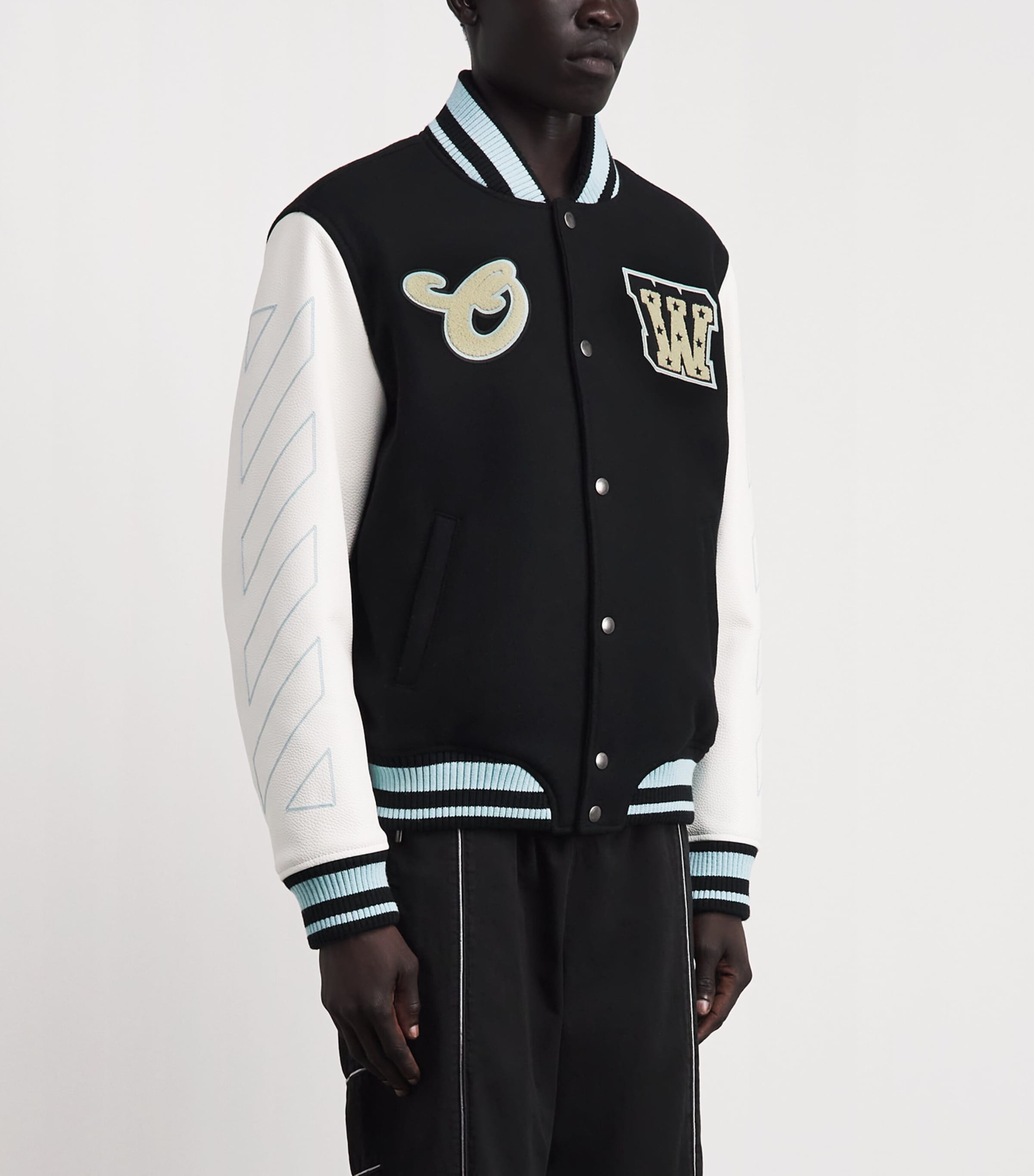 Off-White Mens Wool-Leather Logo Varsity Jacket Black Image 4